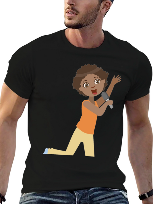 Cartoon Singer Graphic Tee - Black Unisex T-Shirt