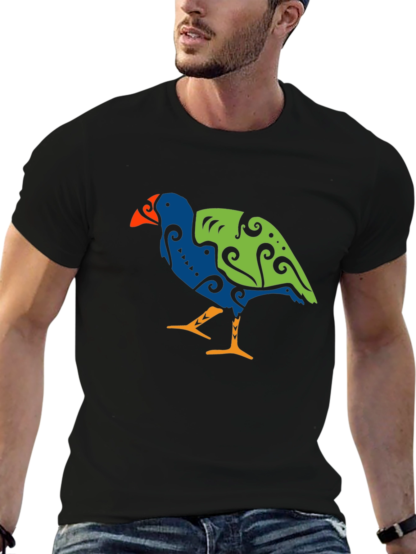 Stylized Bird Graphic Tee - Mens Black T-Shirt