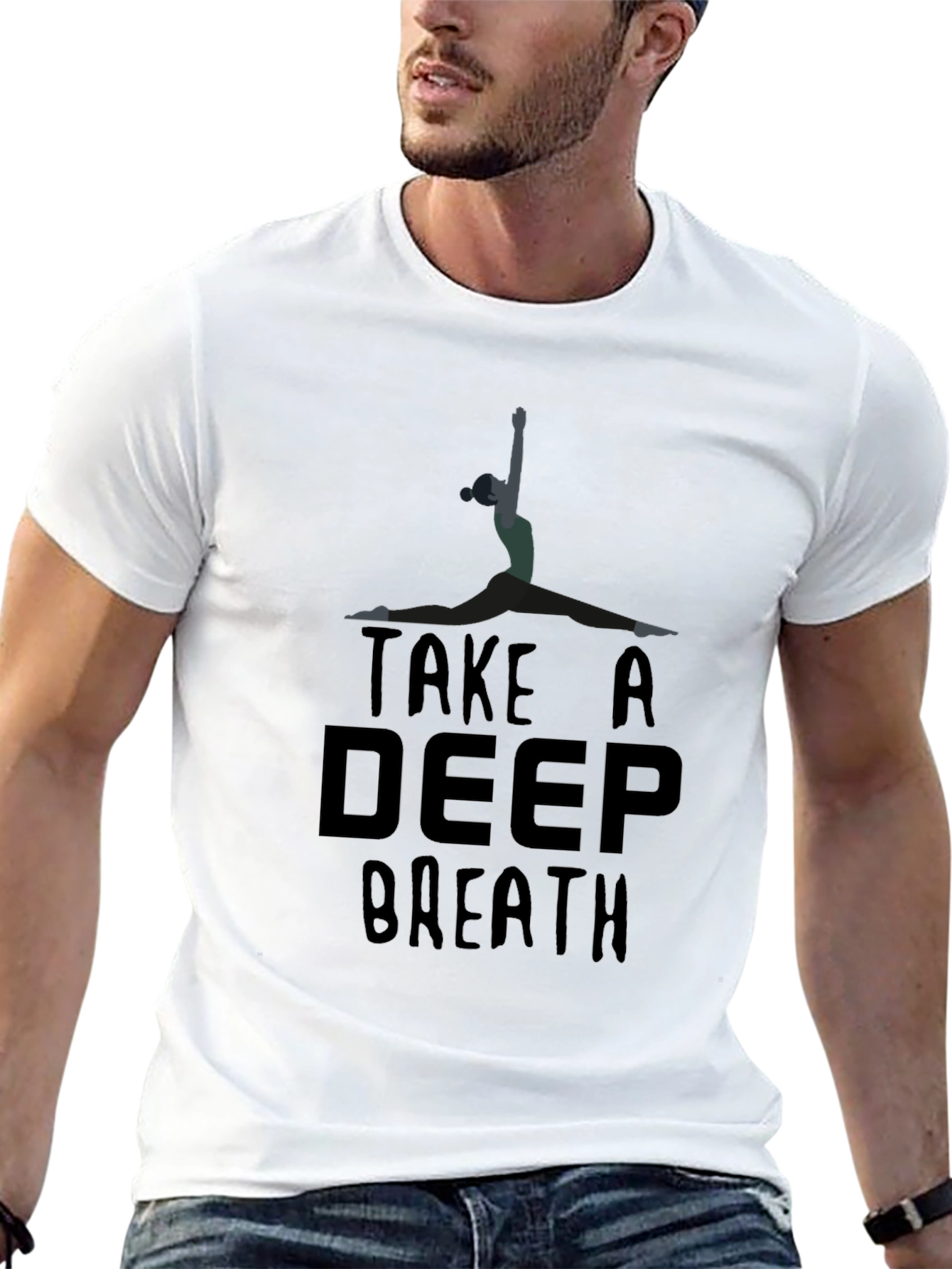 Take a Deep Breath Yoga Pose Black T-Shirt