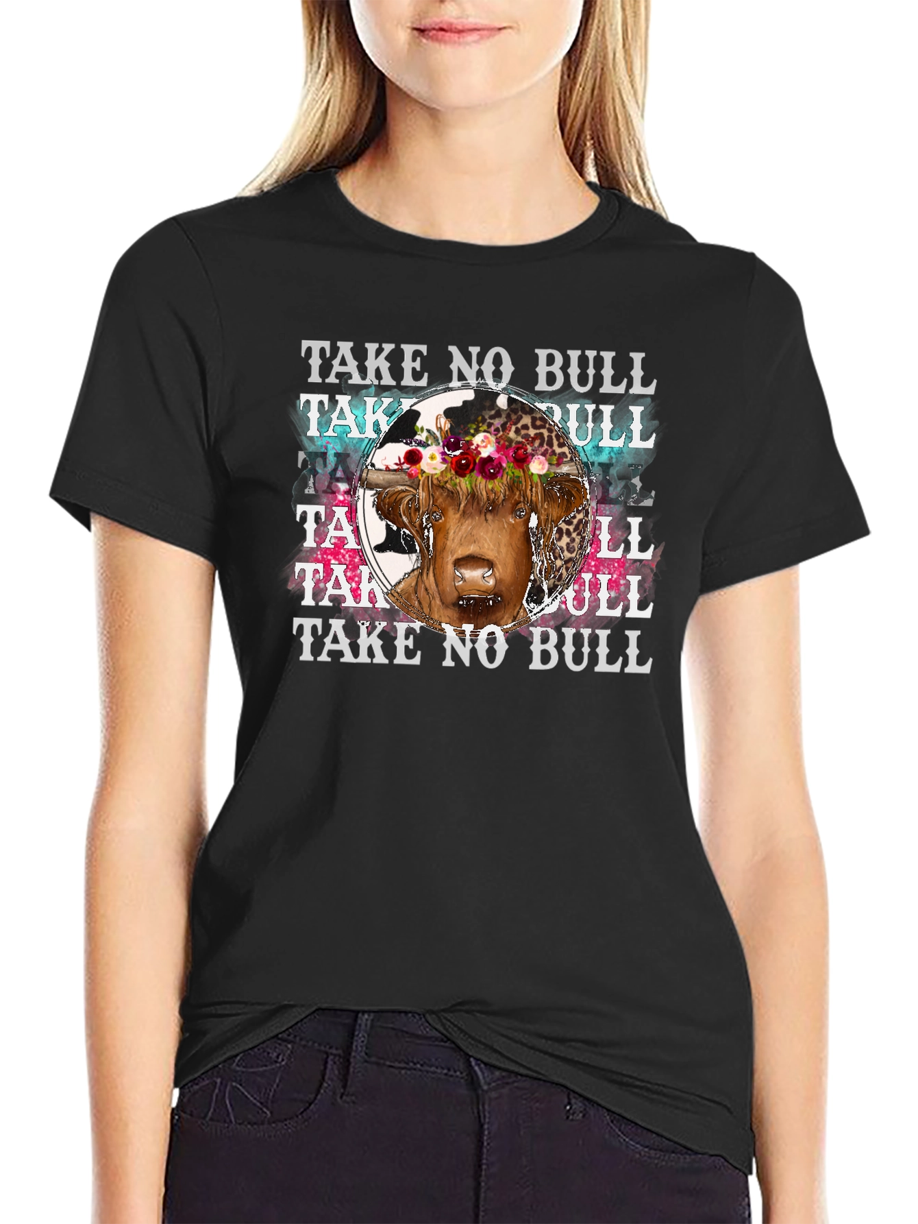 Take No Bull Floral Cow Graphic Tee