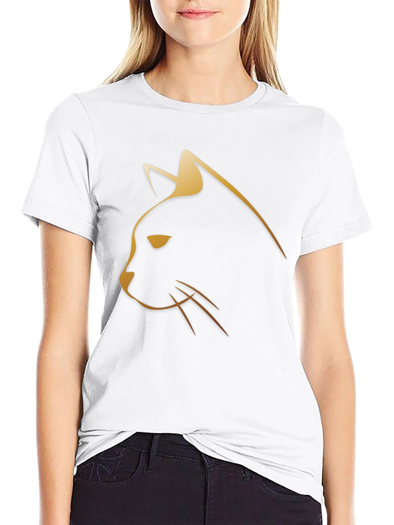 Sleek Cat Graphic Tee - Modern Golden Feline Design