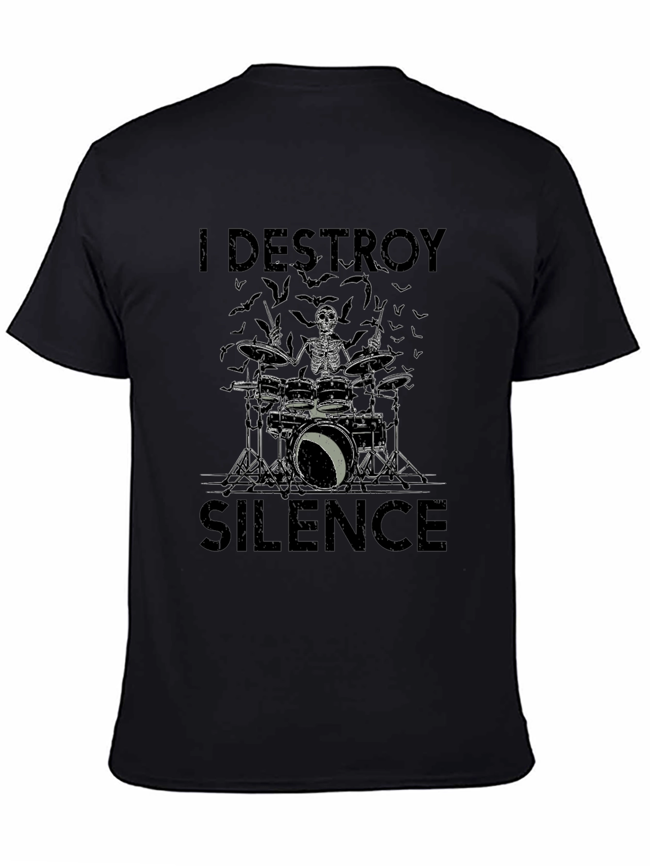 I Destroy Silence Skeleton Drummer Black T-Shirt