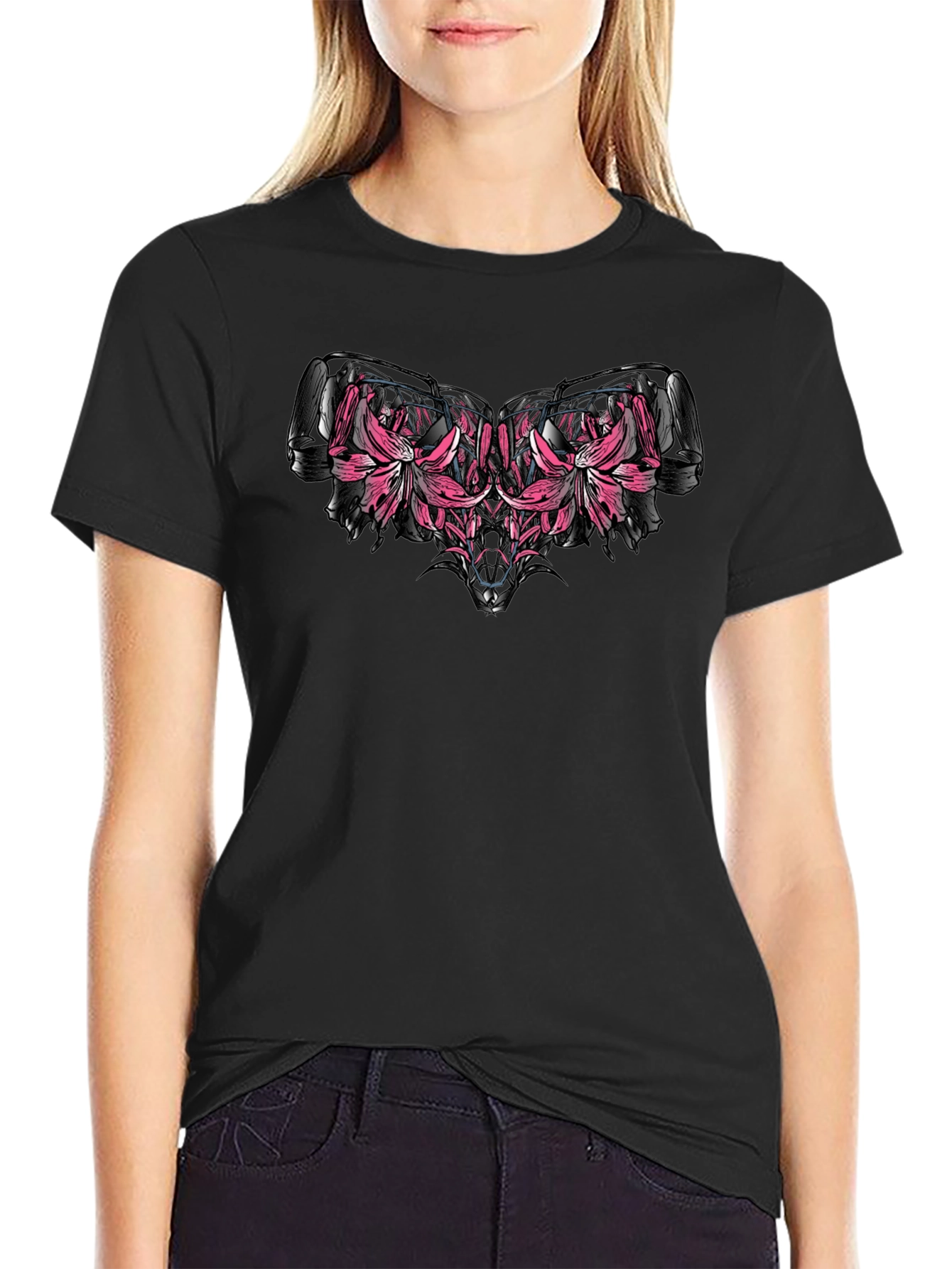 Floral Engine Black T-Shirt