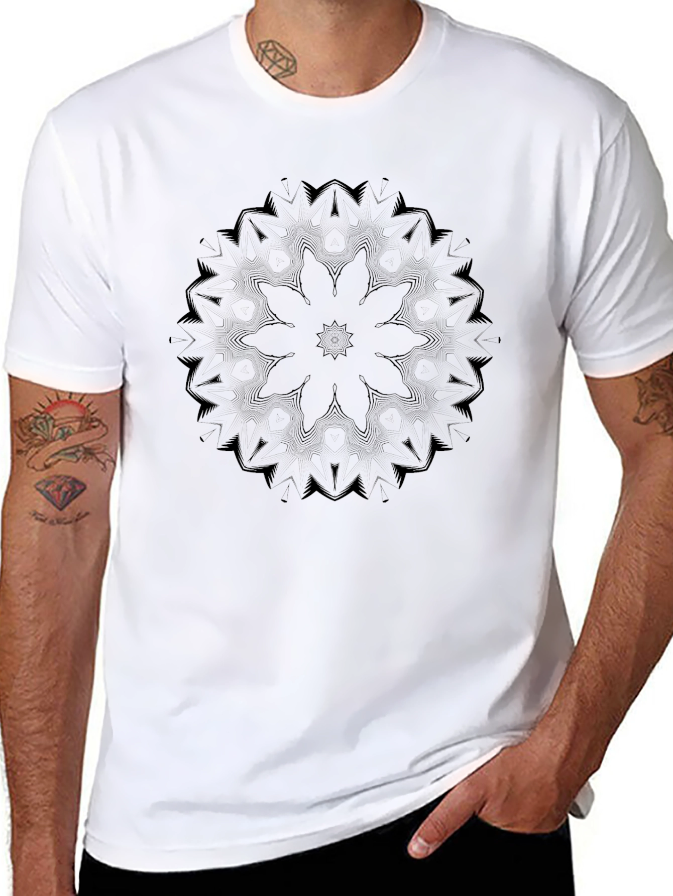 Black Mandala Graphic Tee - Mens Casual Shirt