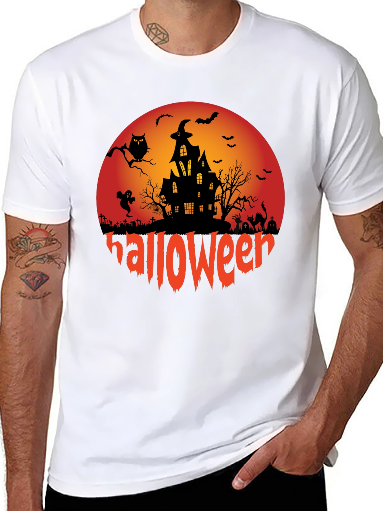 Halloween Graphic Tee - Spooky Design Black T-Shirt