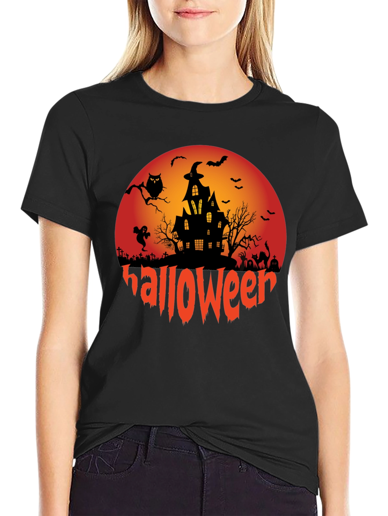 Halloween Graphic Tee - Spooky Design Black T-Shirt