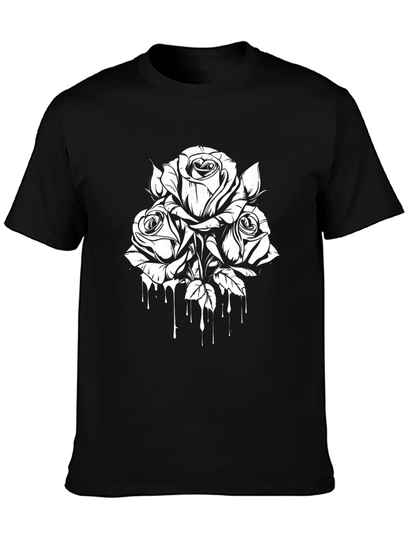 Black T-Shirt with Floral Dripping Roses