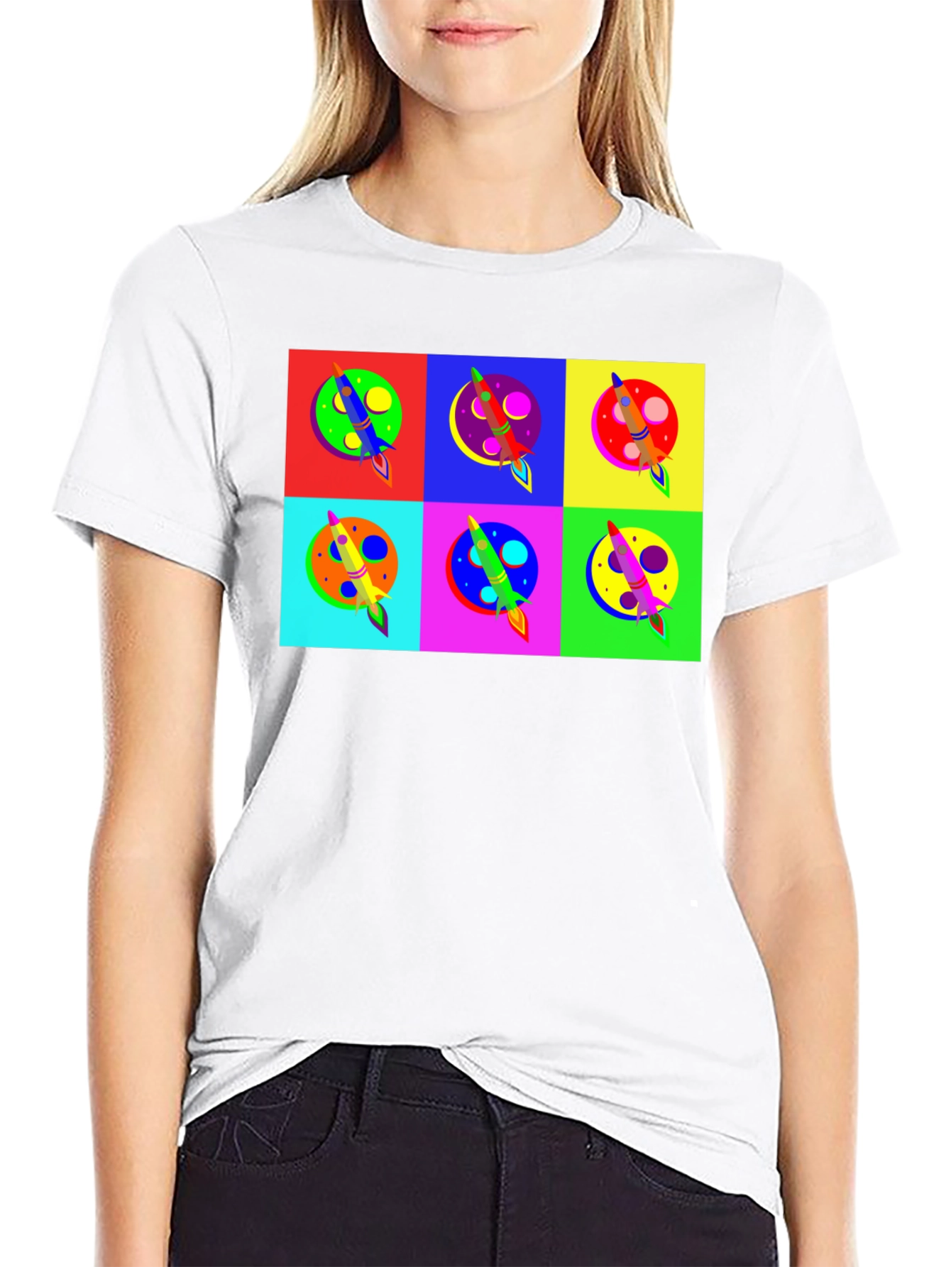 Pop Art Rocket T-Shirt Space Theme Tee