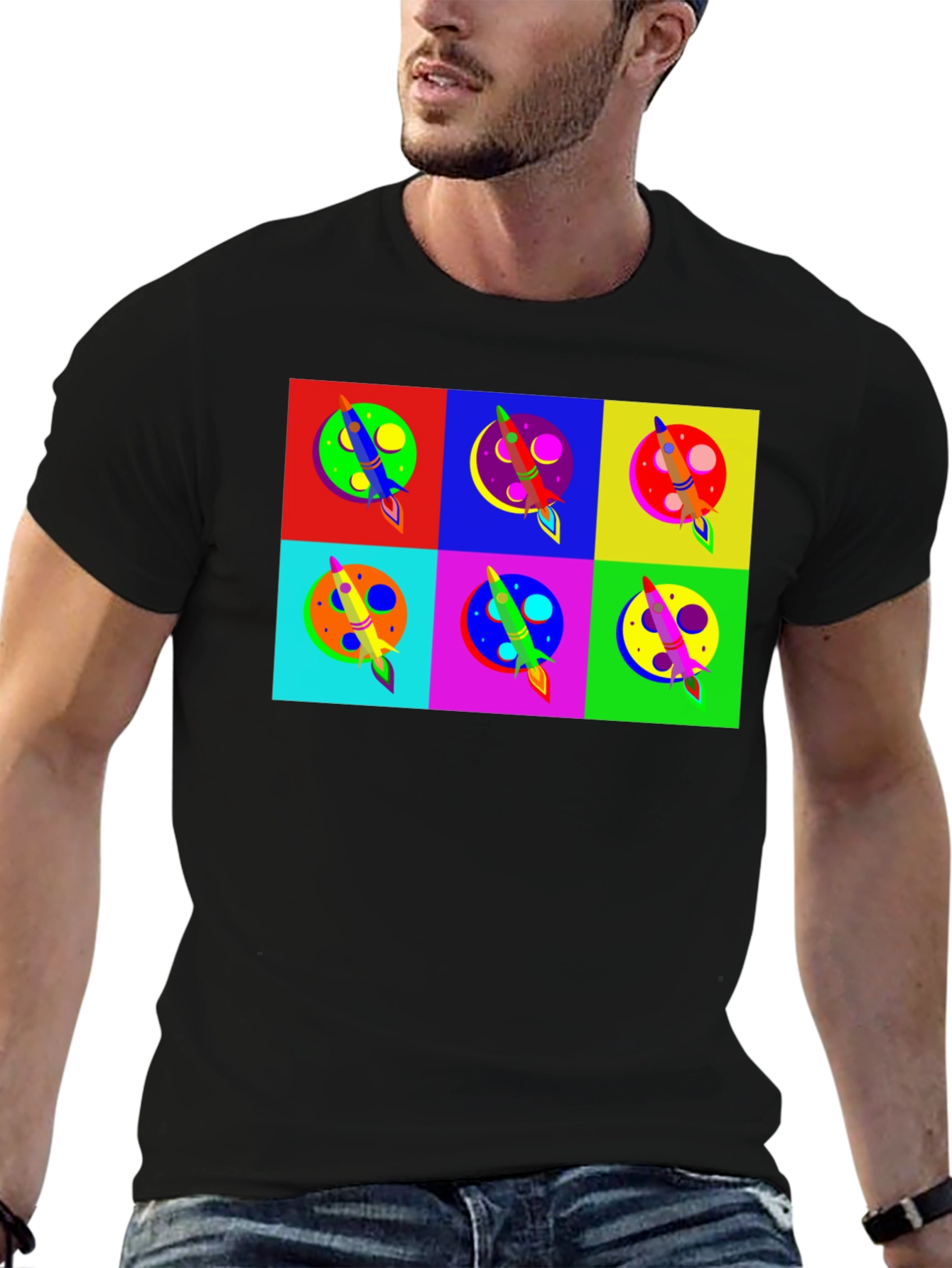 Pop Art Rocket T-Shirt Space Theme Tee