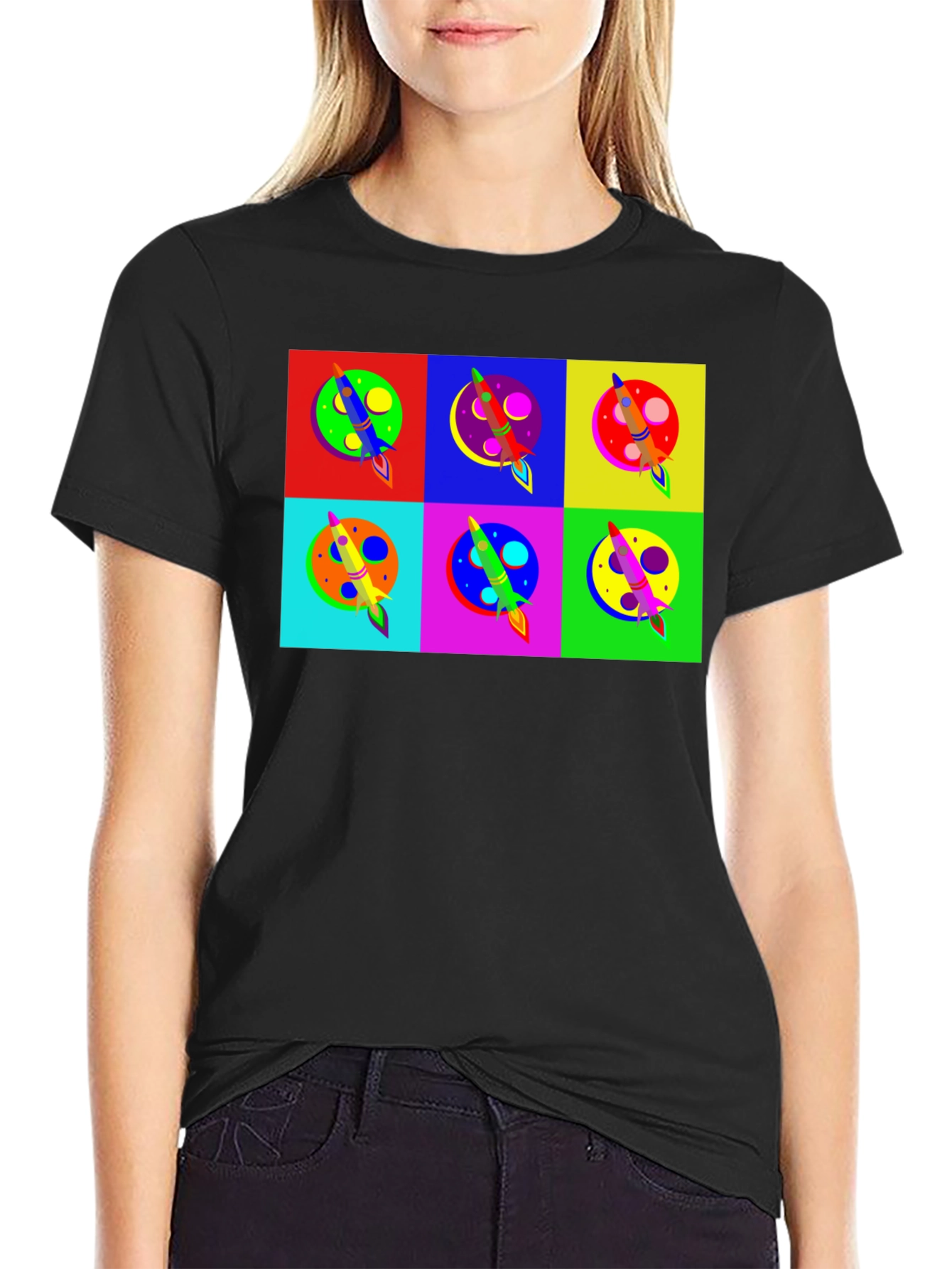 Pop Art Rocket T-Shirt Space Theme Tee
