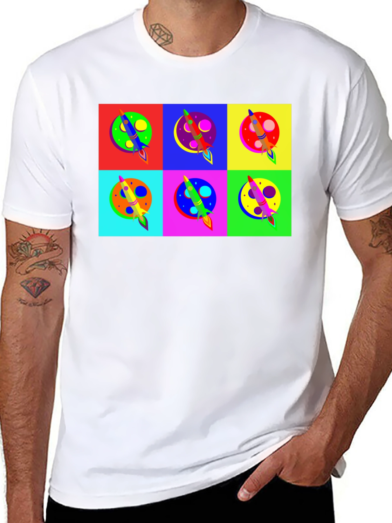 Pop Art Rocket T-Shirt Space Theme Tee