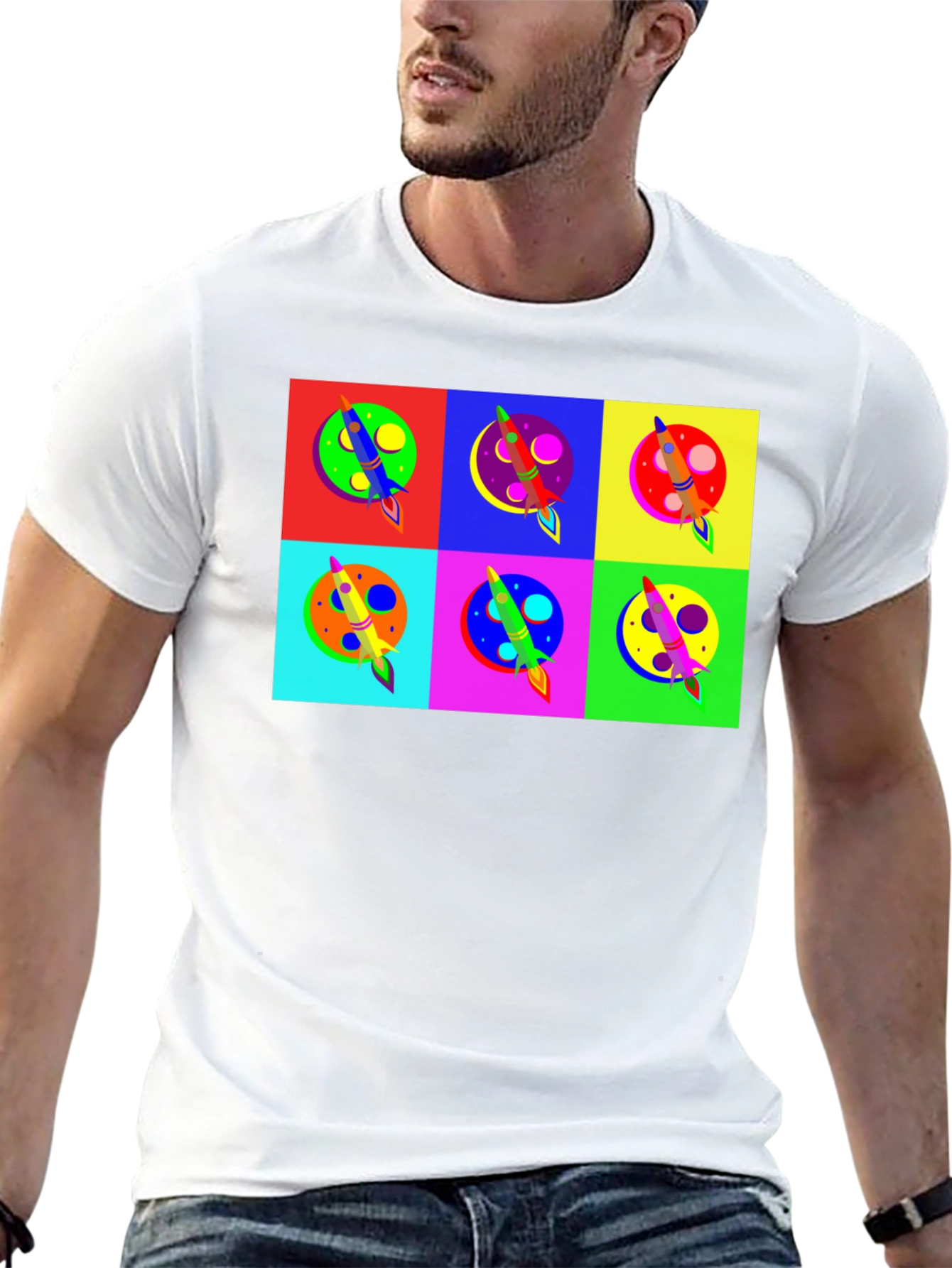 Pop Art Rocket T-Shirt Space Theme Tee