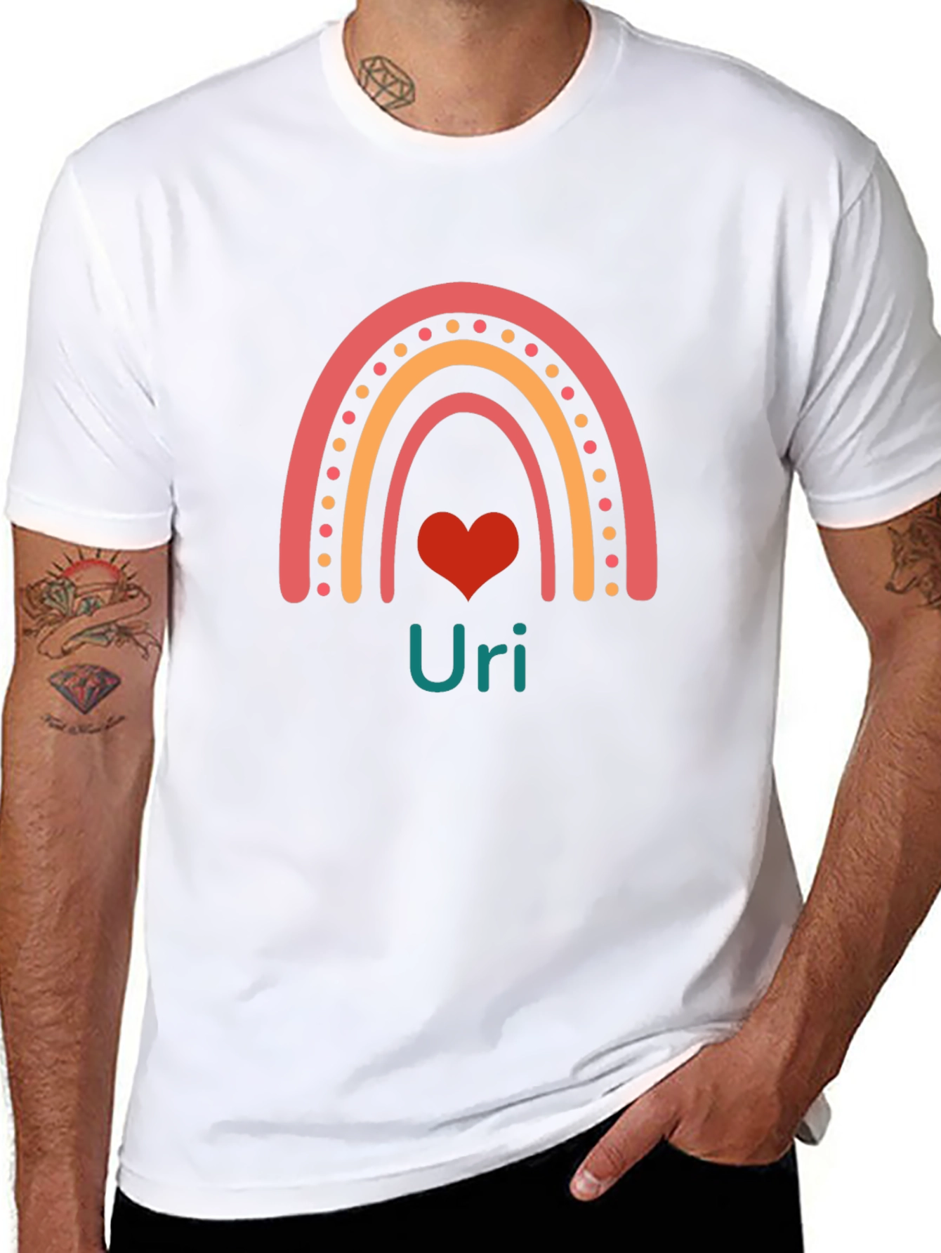 Rainbow Uri Heart Graphic T-Shirt