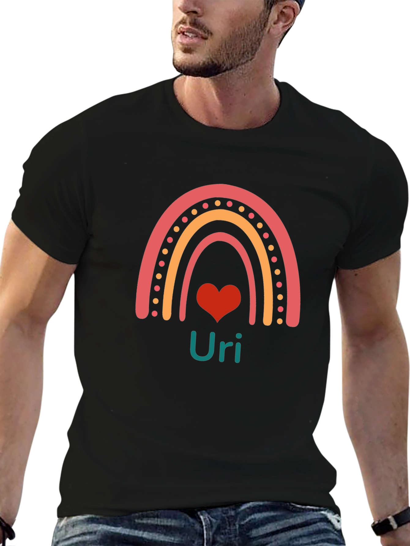 Rainbow Uri Heart Graphic T-Shirt