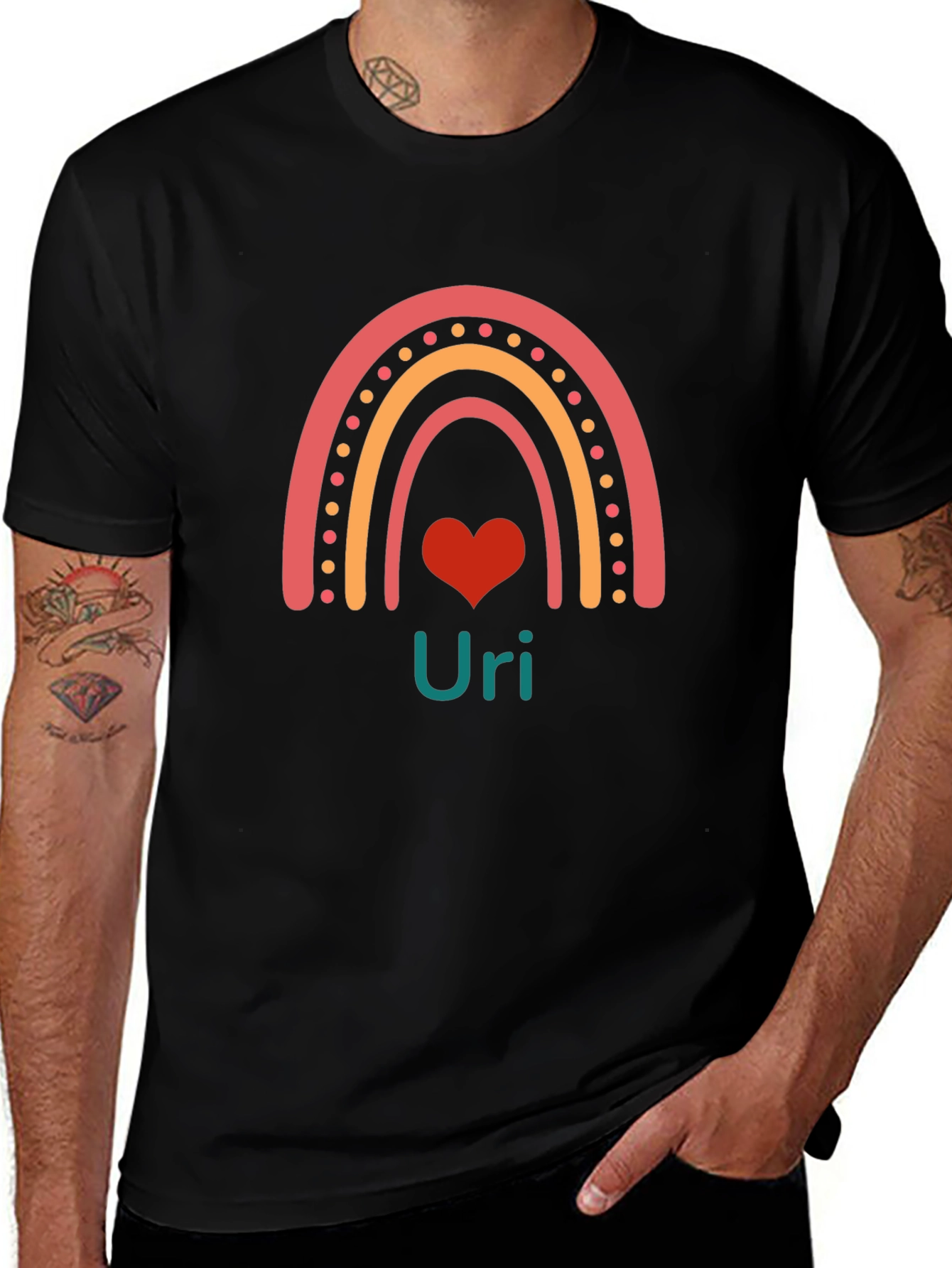 Rainbow Uri Heart Graphic T-Shirt