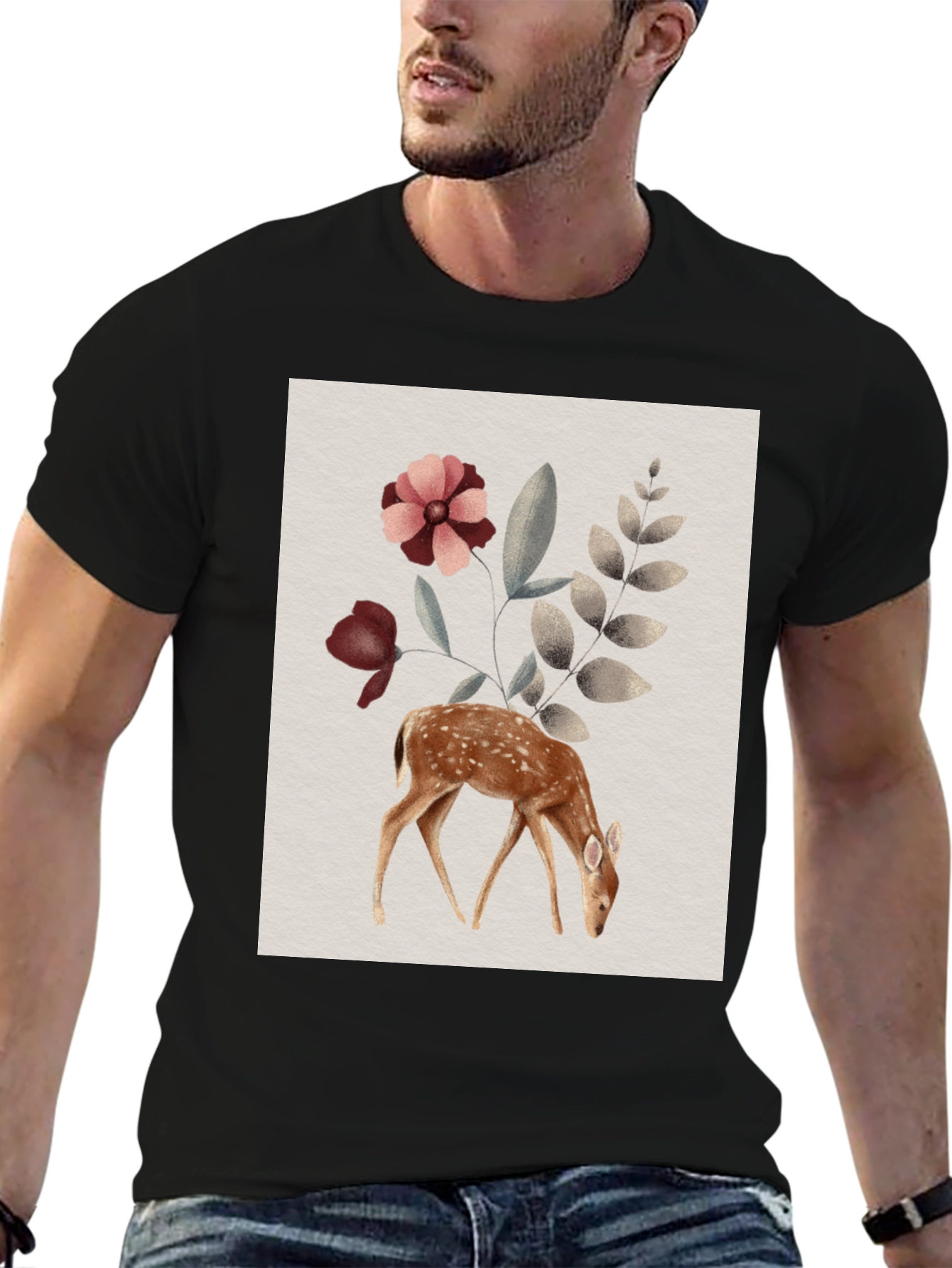 Deer Floral Graphic Tee - Nature Inspired Shirt