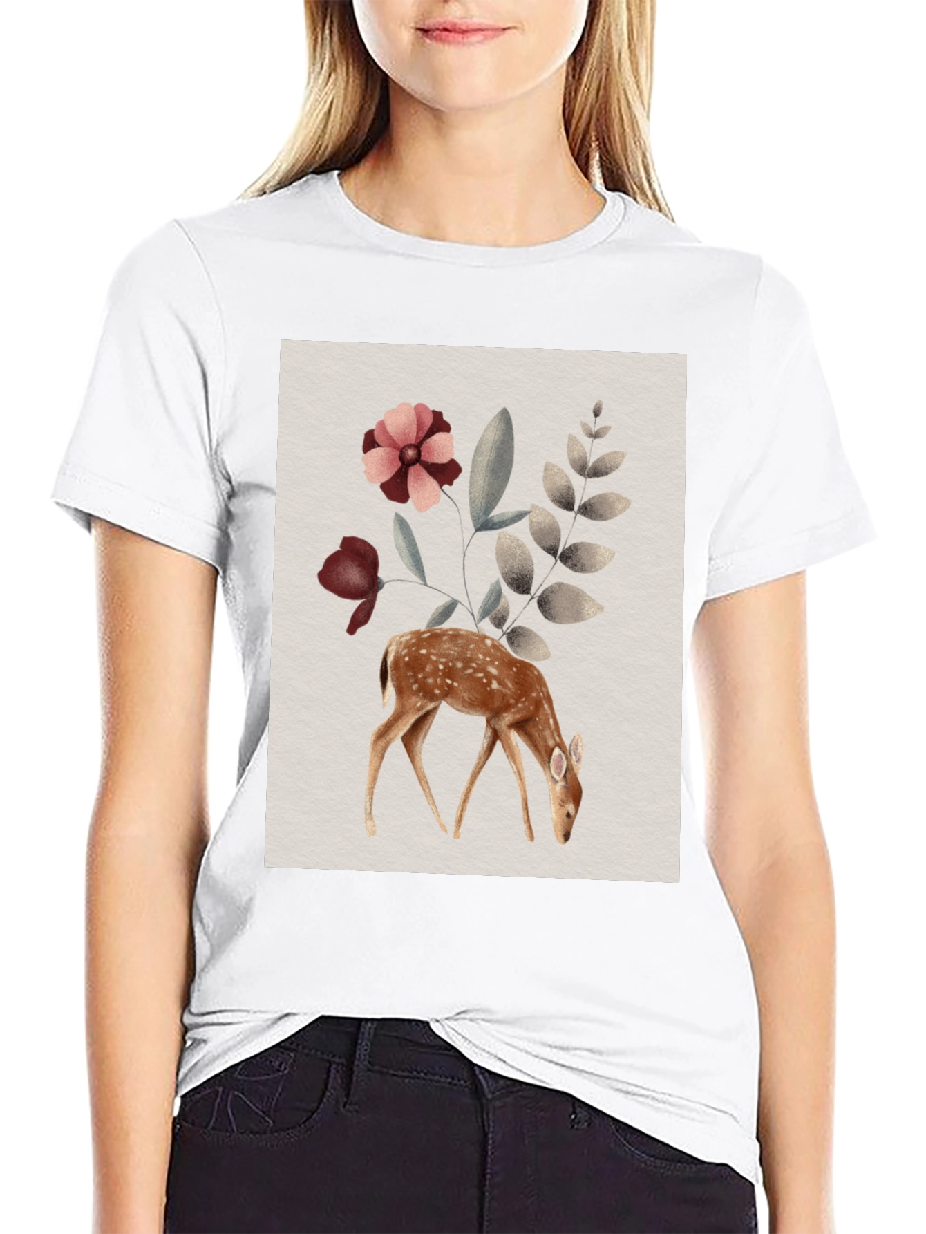 Deer Floral Graphic Tee - Nature Inspired Shirt