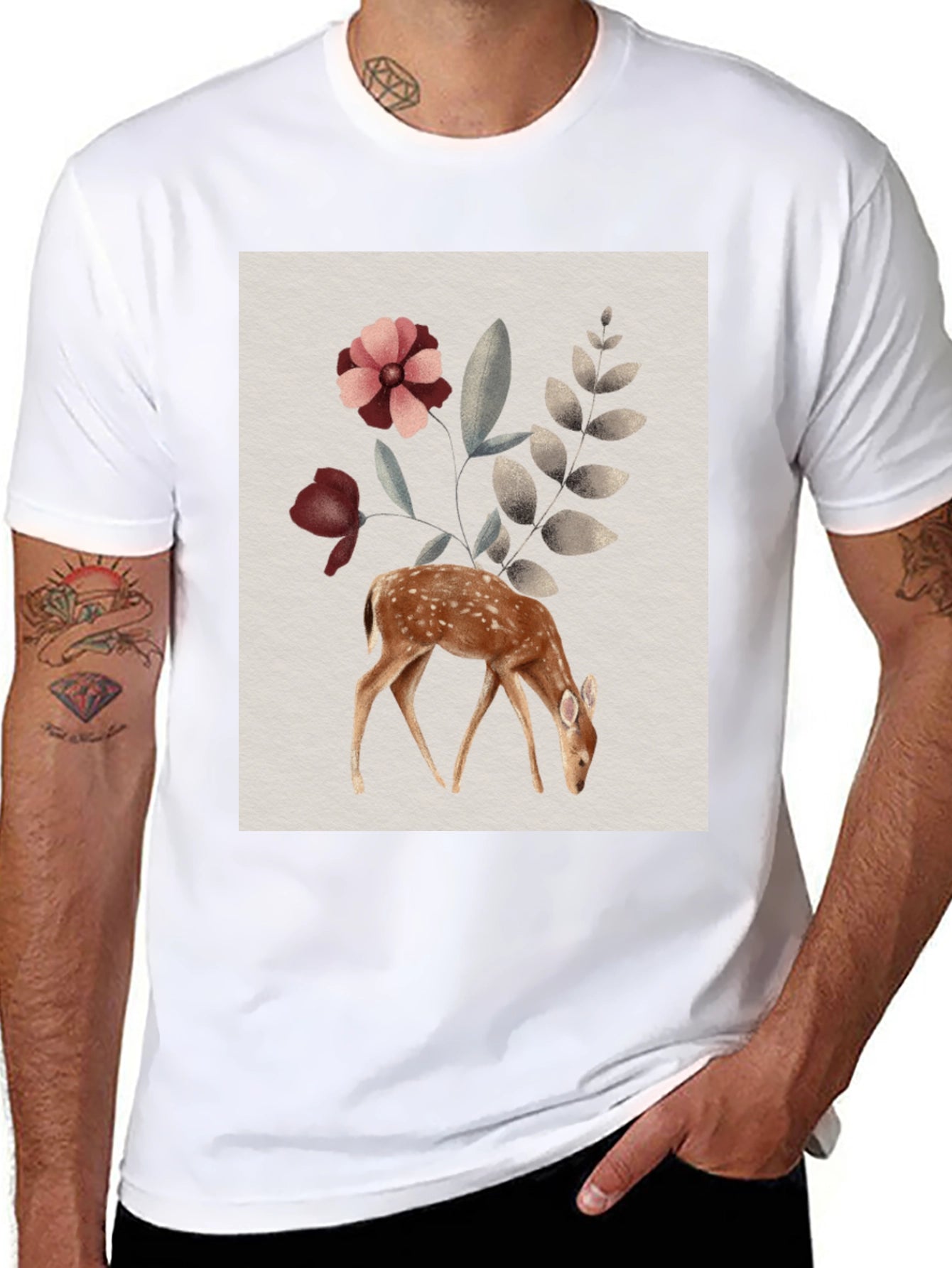 Deer Floral Graphic Tee - Nature Inspired Shirt