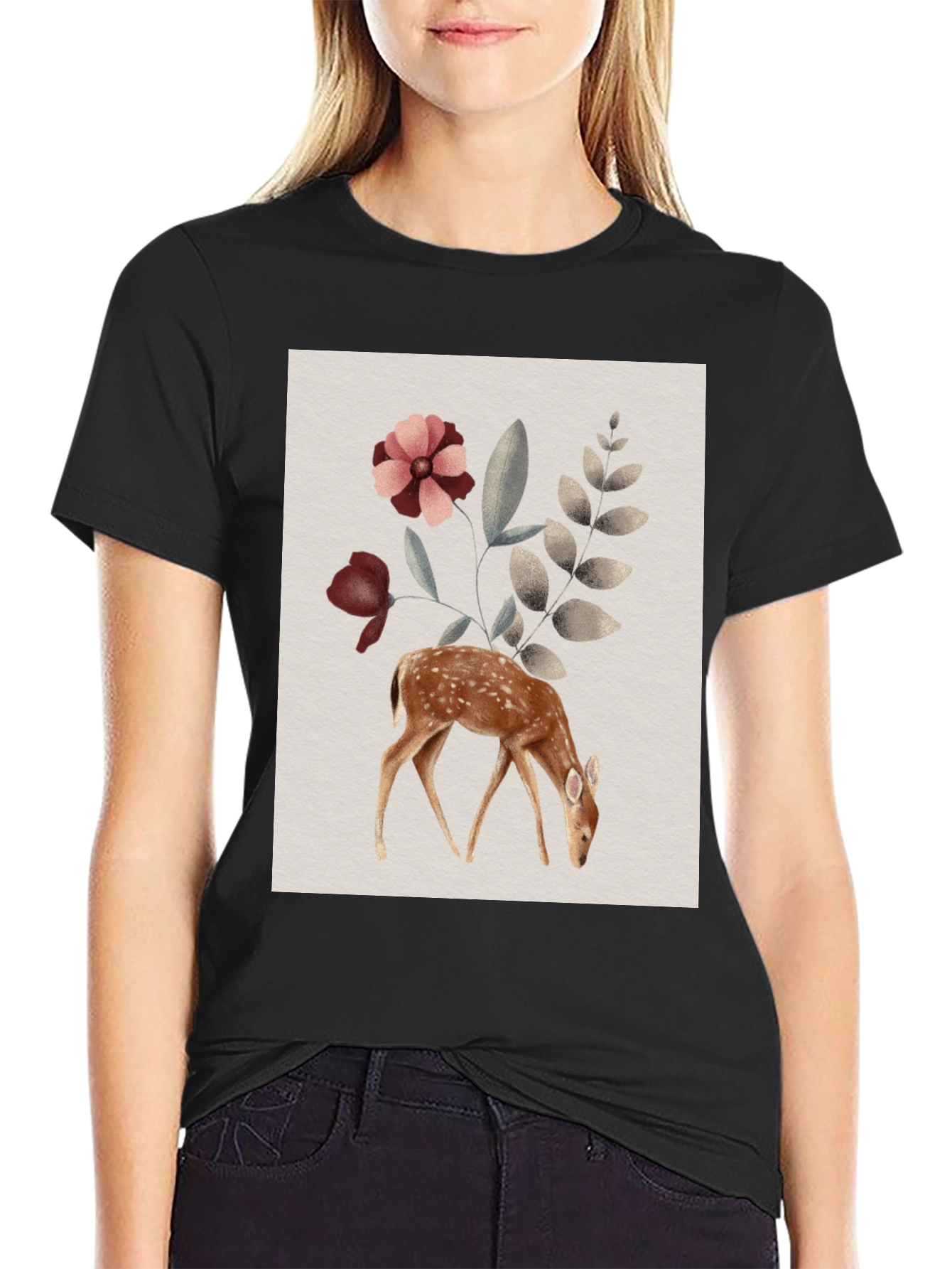 Deer Floral Graphic Tee - Nature Inspired Shirt