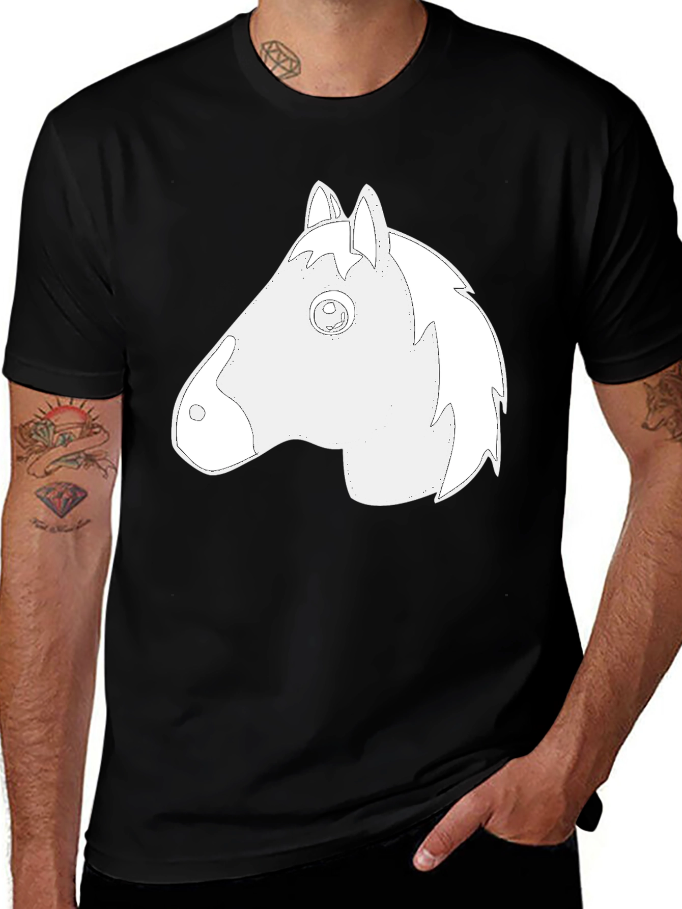 Black T-Shirt with Horse Head Graphic