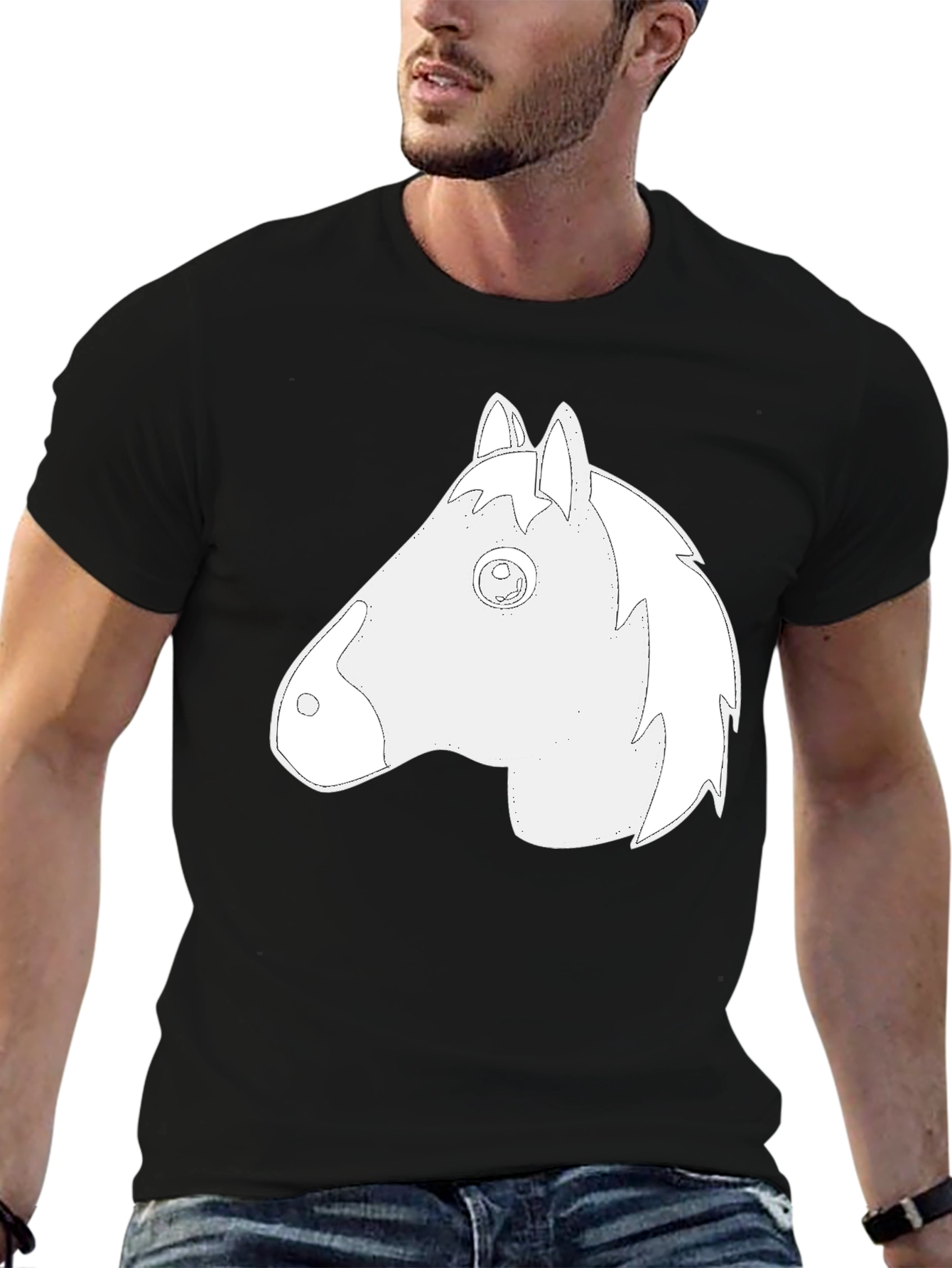 Black T-Shirt with Horse Head Graphic
