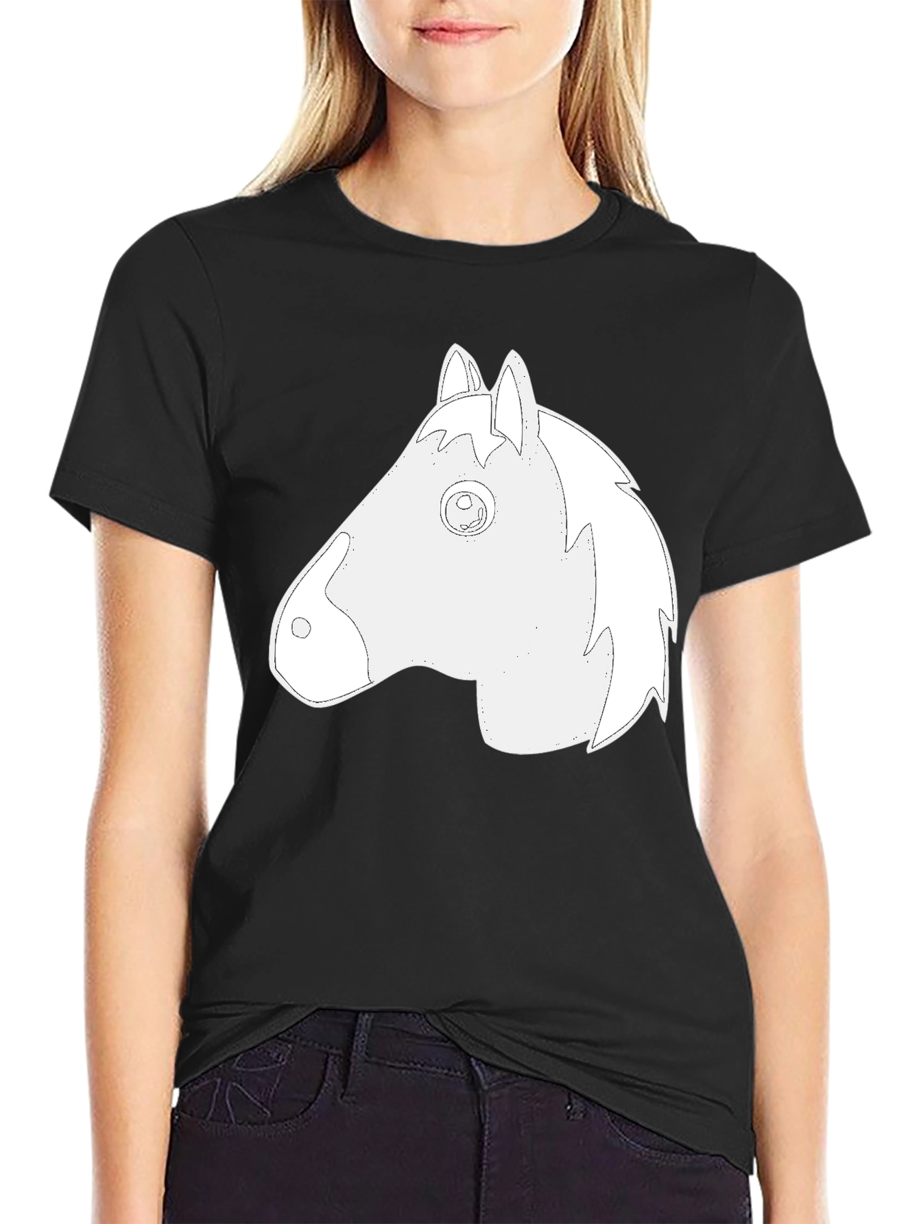 Black T-Shirt with Horse Head Graphic