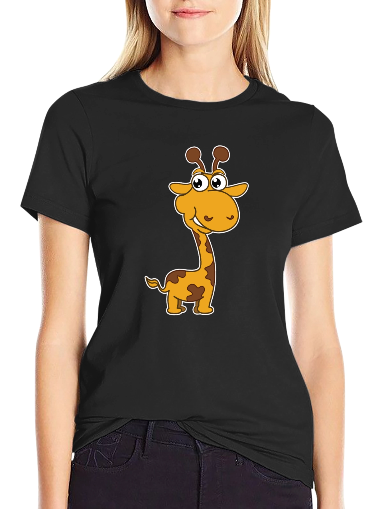 Cartoon Giraffe Graphic Tee - Mens Black T-Shirt
