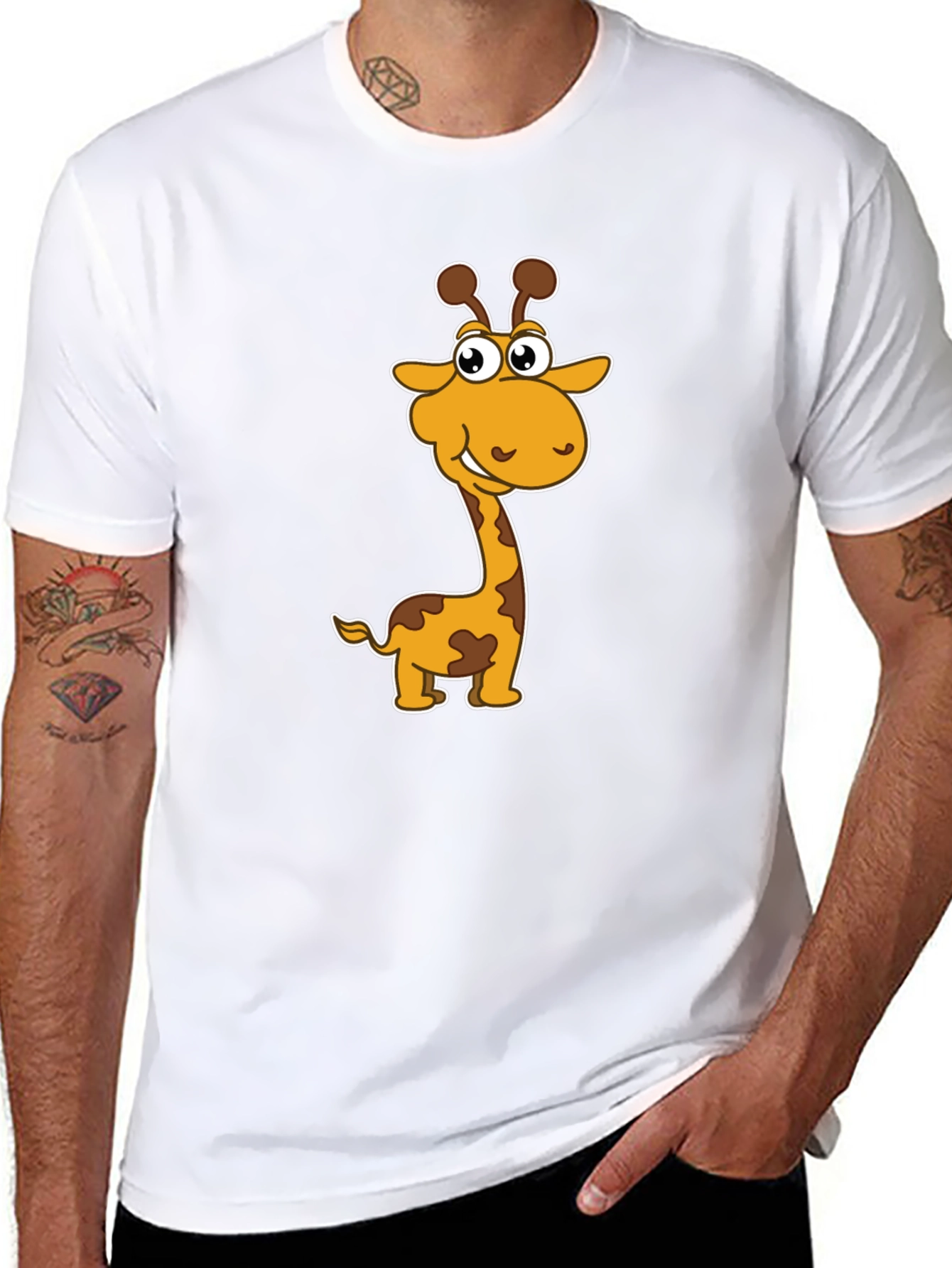 Cartoon Giraffe Graphic Tee - Mens Black T-Shirt