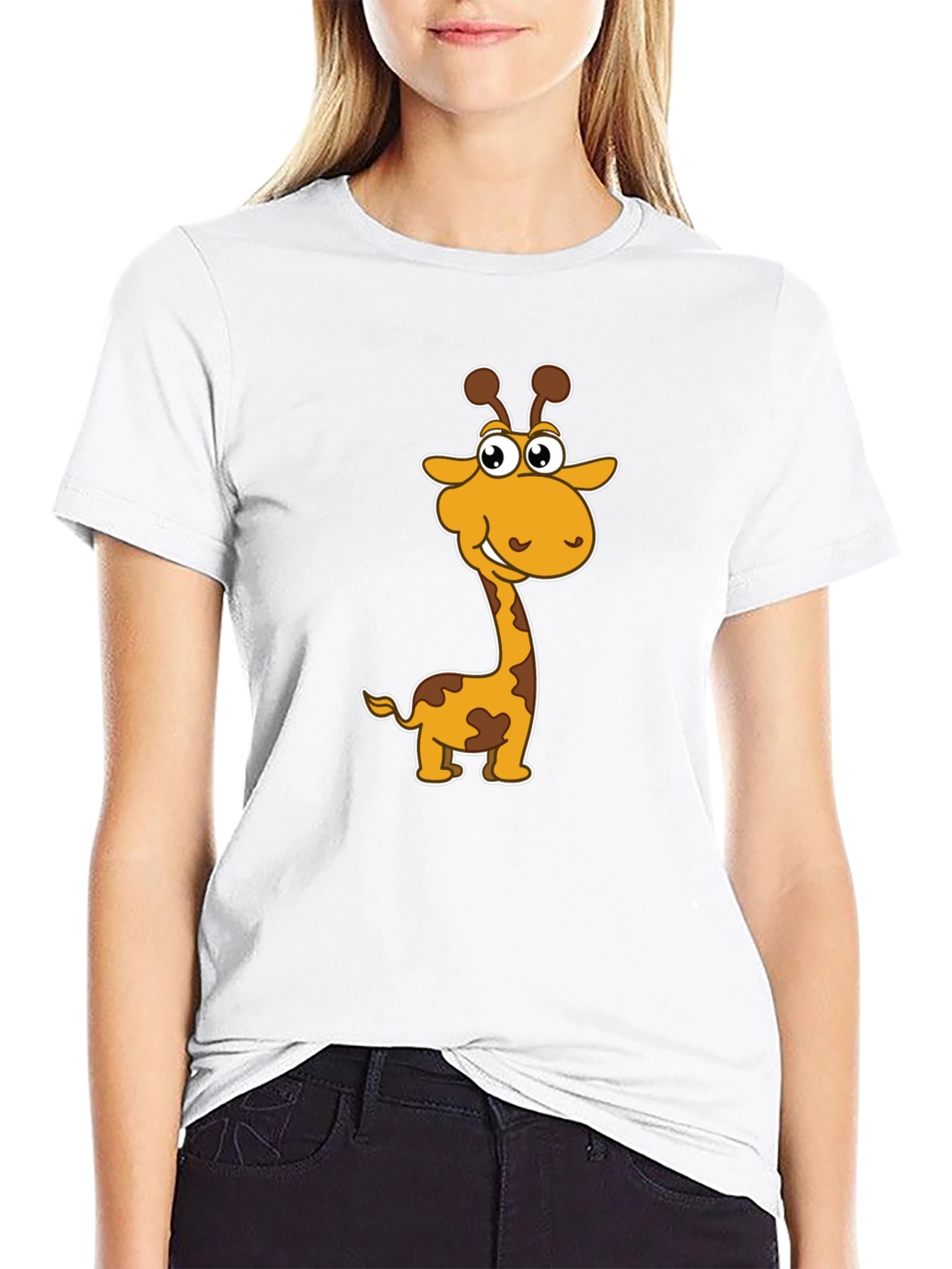 Cartoon Giraffe Graphic Tee - Mens Black T-Shirt