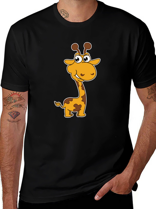 Cartoon Giraffe Graphic Tee - Mens Black T-Shirt