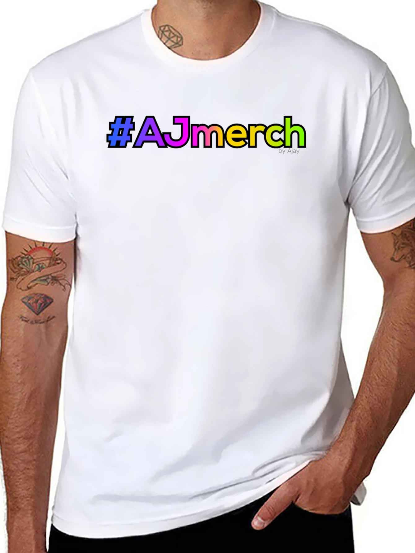 #AJmerch Rainbow Text Black T-Shirt