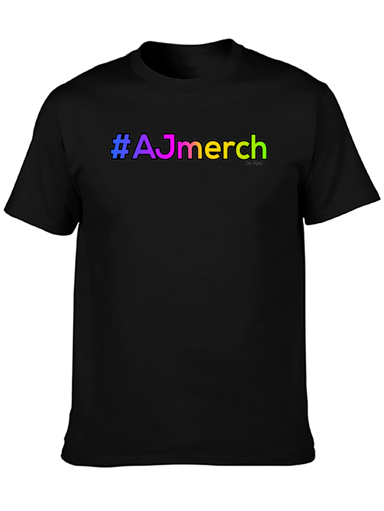 #AJmerch Rainbow Text Black T-Shirt