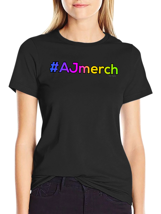#AJmerch Rainbow Text Black T-Shirt