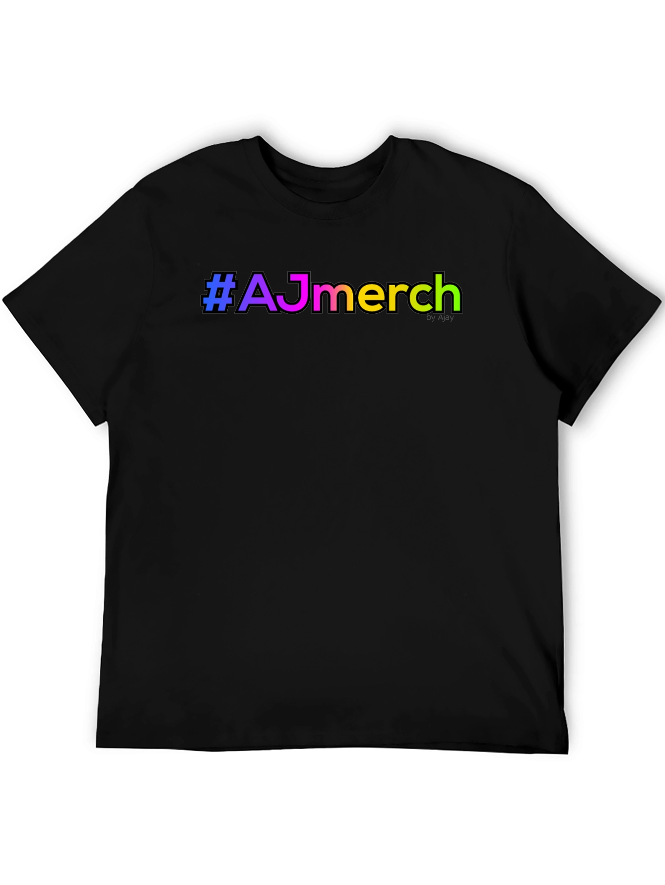 #AJmerch Rainbow Text Black T-Shirt