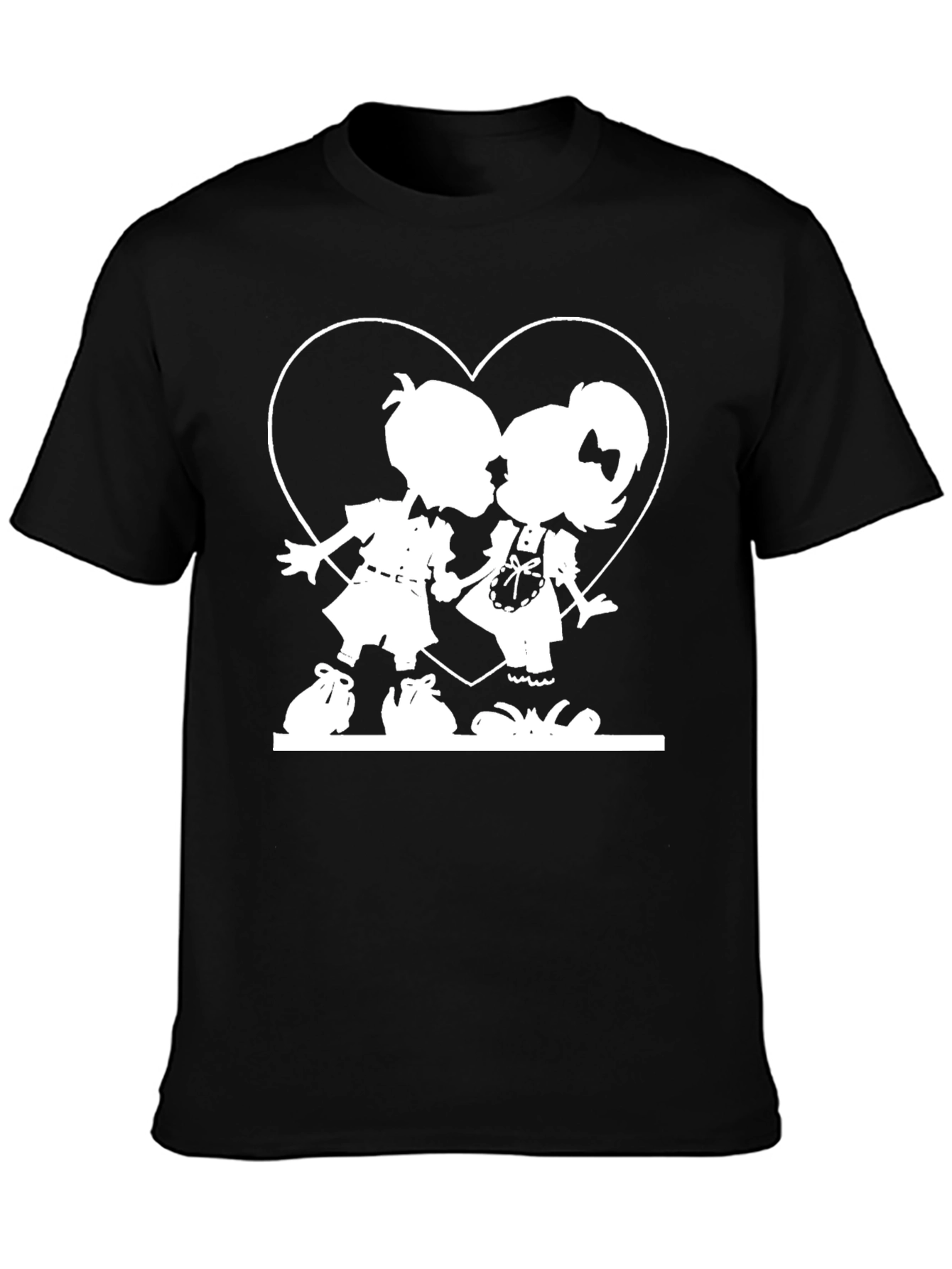Cute Kissing Kids Graphic Tee - Black