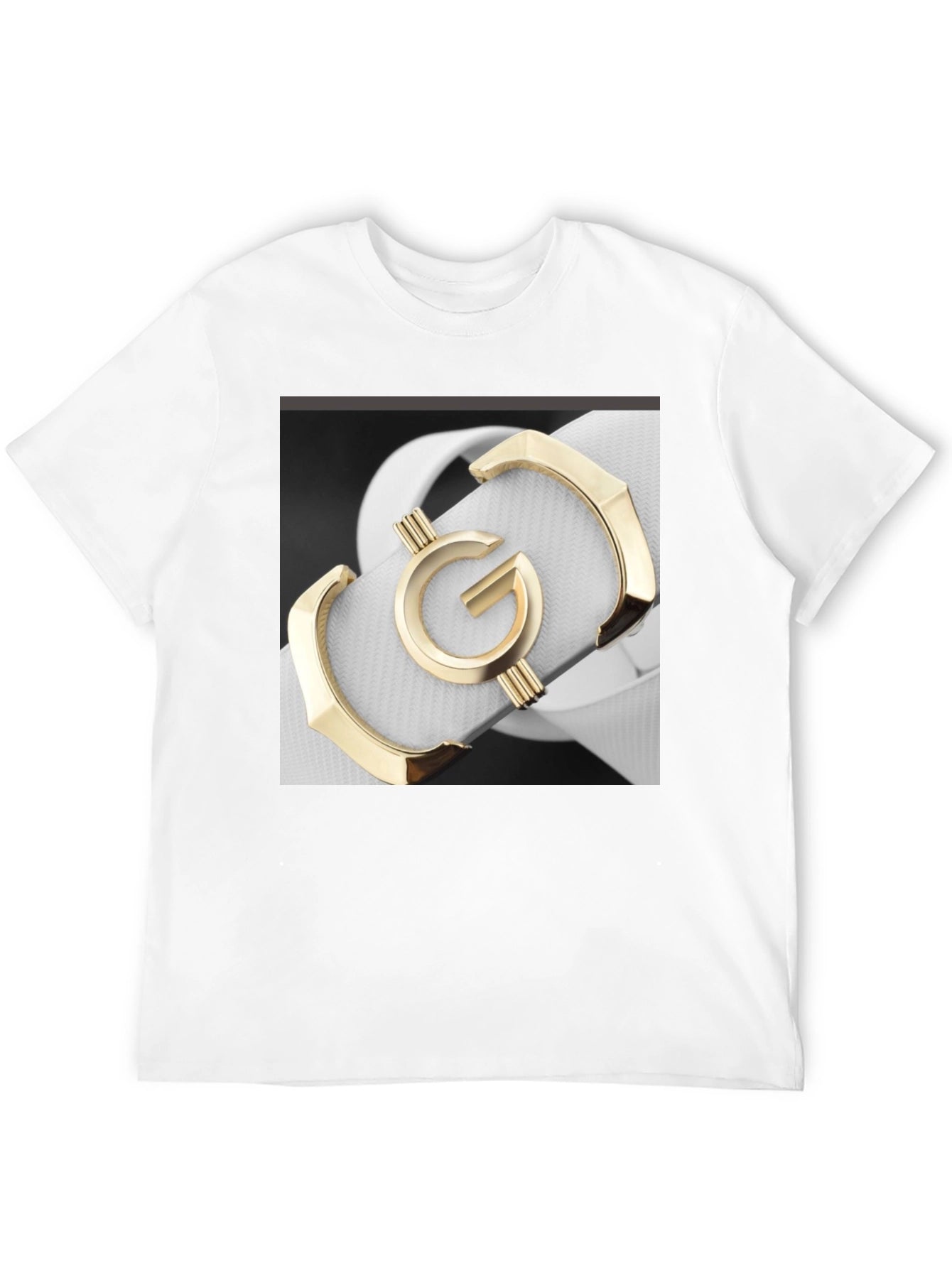 Stylish Black T-Shirt with Gold G Belt Print