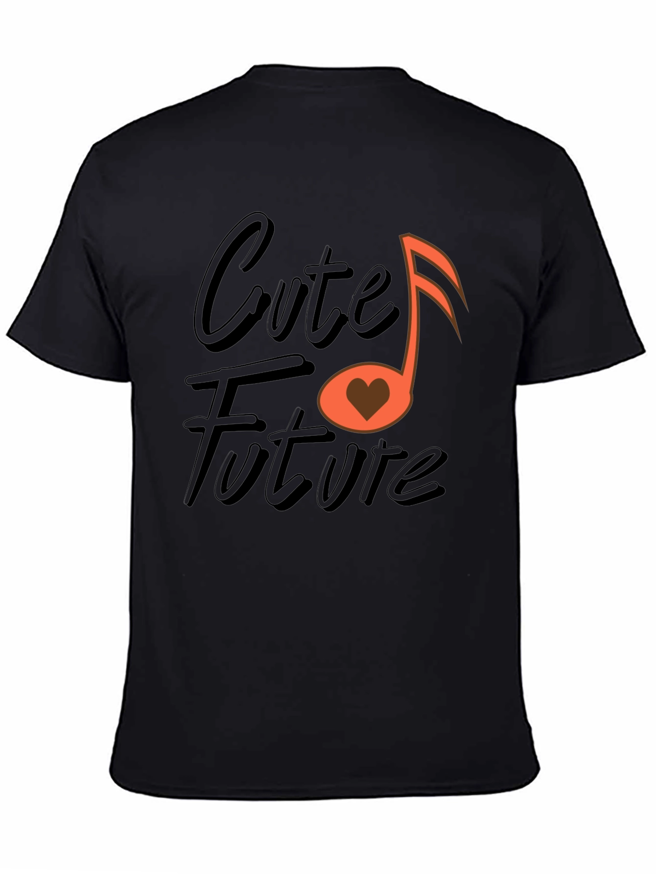 Cute Future Music Heart Graphic Black T-Shirt