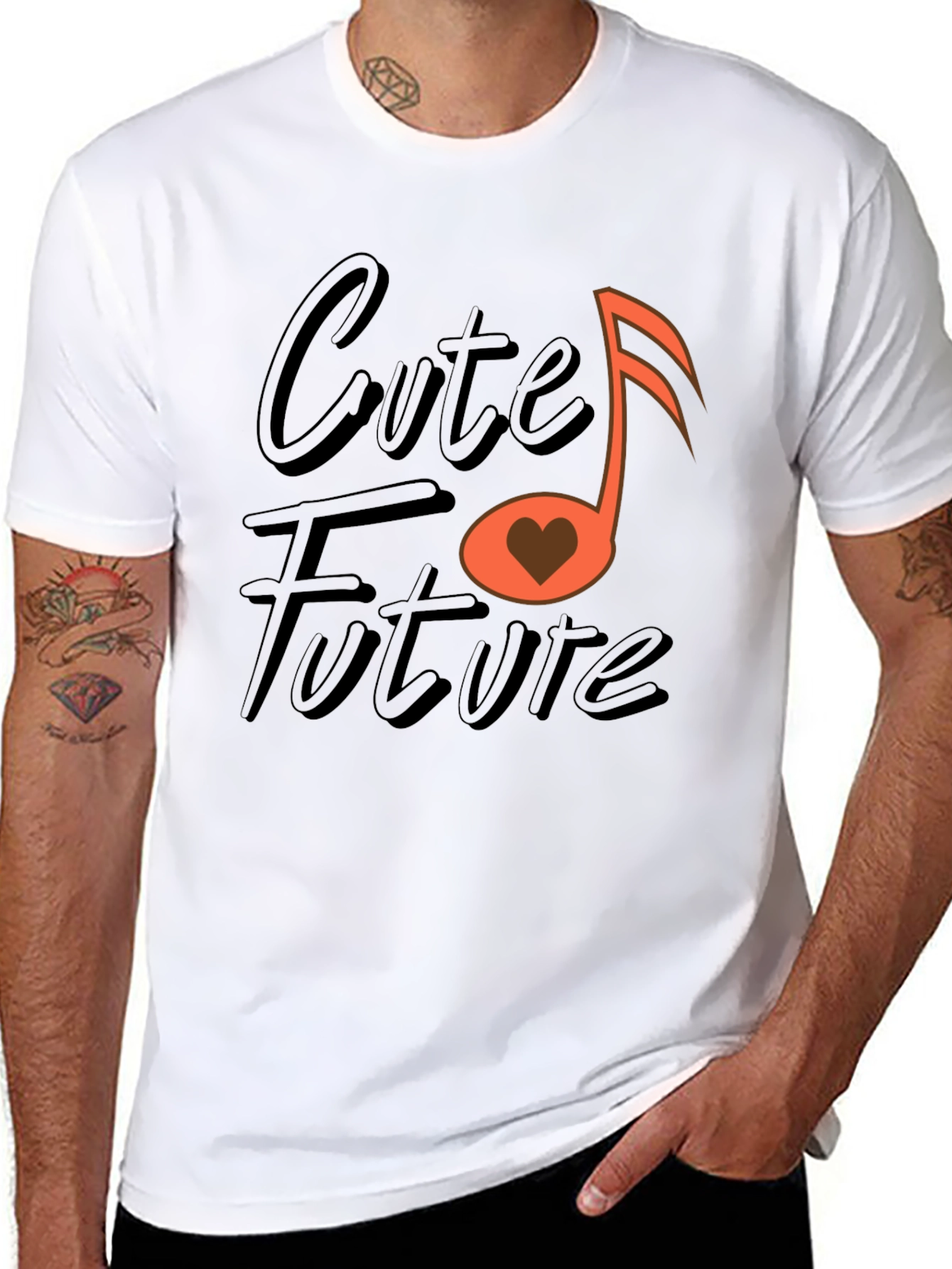 Cute Future Music Heart Graphic Black T-Shirt