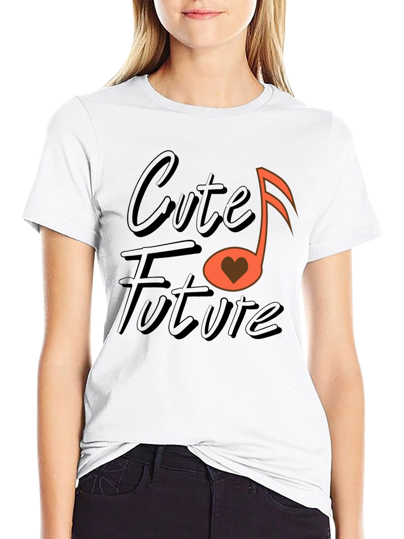Cute Future Music Heart Graphic Black T-Shirt