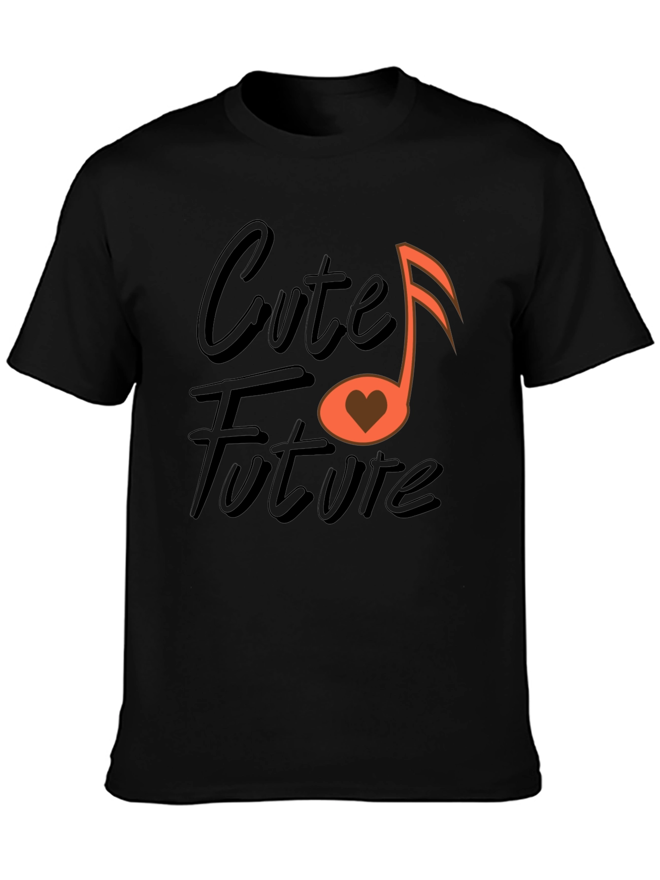 Cute Future Music Heart Graphic Black T-Shirt