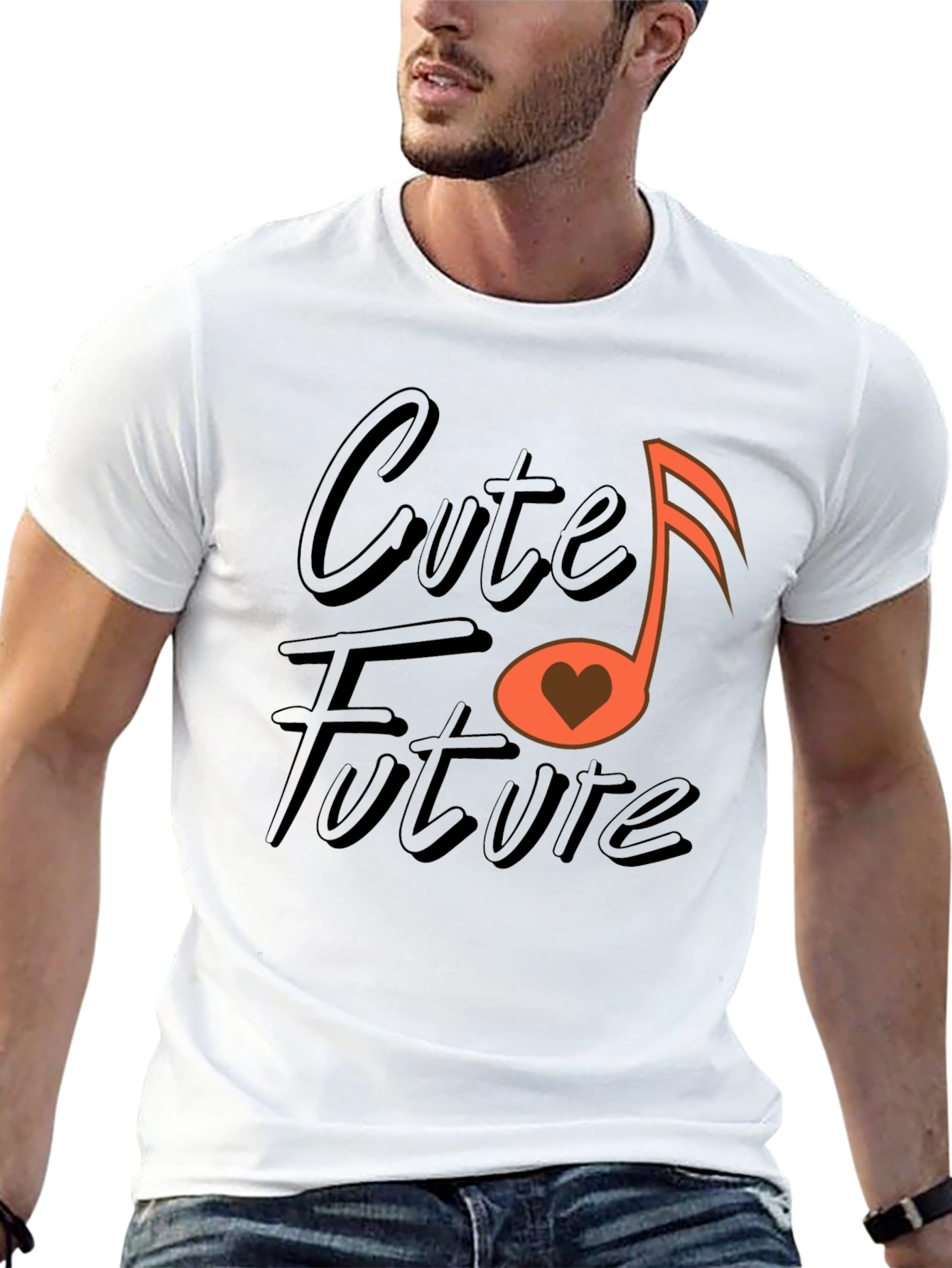 Cute Future Music Heart Graphic Black T-Shirt