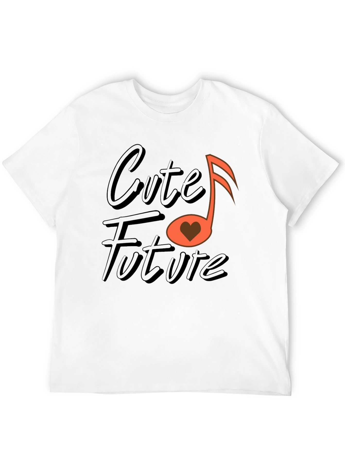 Cute Future Music Heart Graphic Black T-Shirt