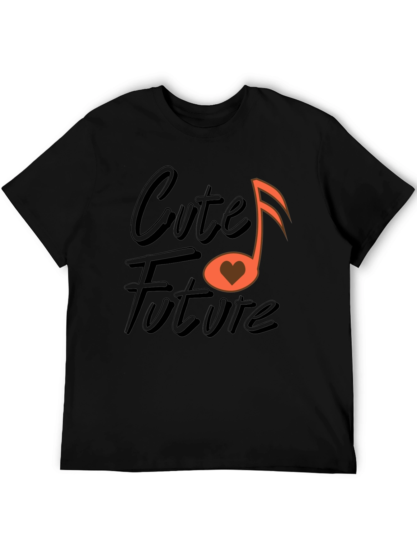 Cute Future Music Heart Graphic Black T-Shirt