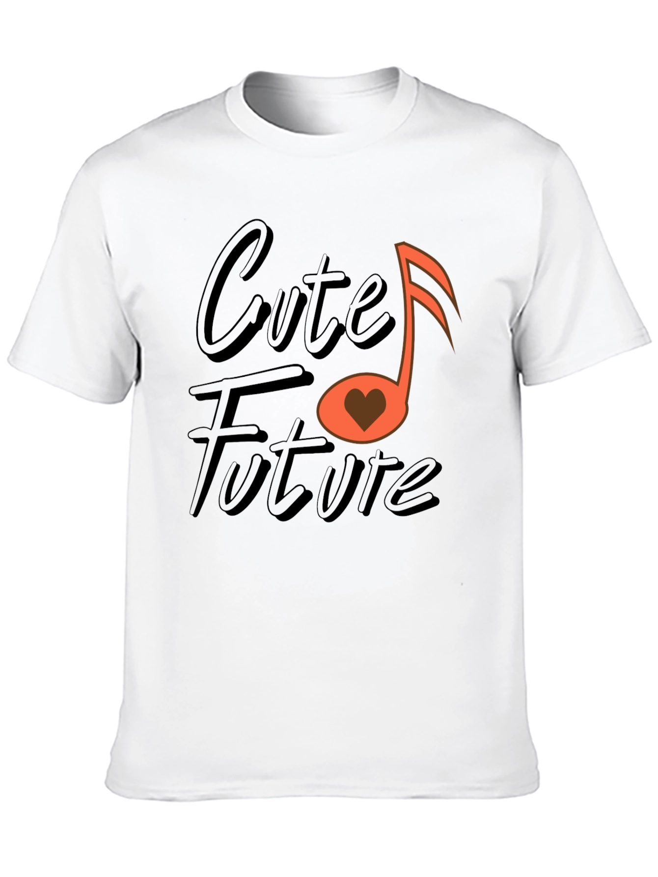 Cute Future Music Heart Graphic Black T-Shirt