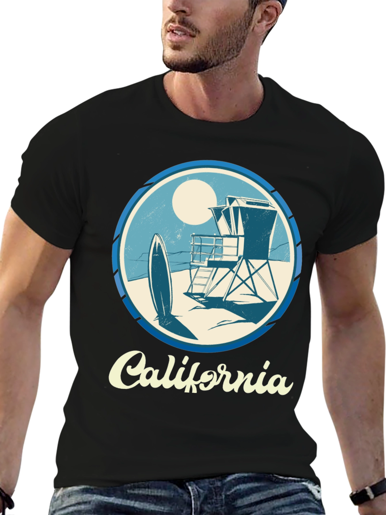 California Surf Scene Graphic T-Shirt - Black
