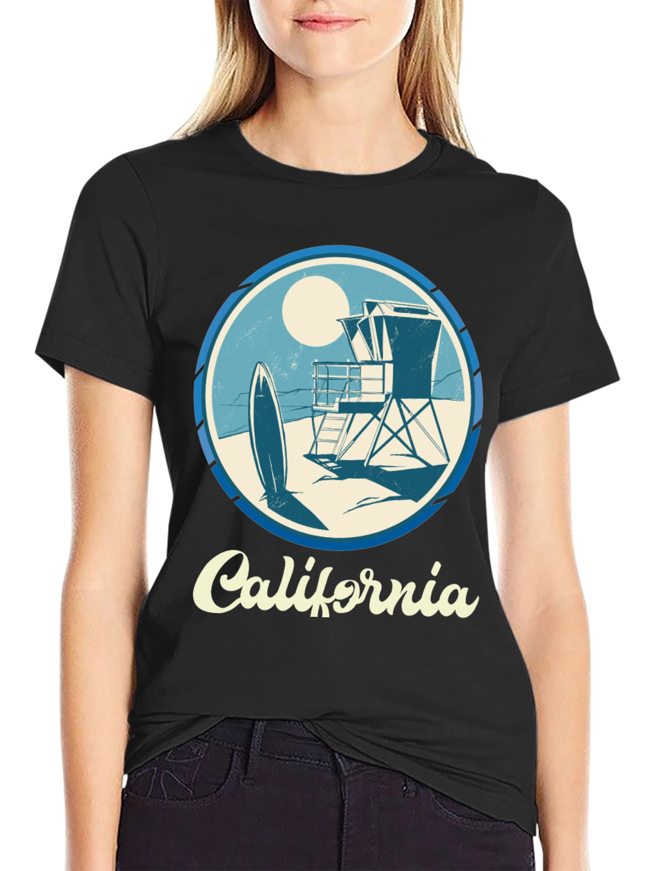 California Surf Scene Graphic T-Shirt - Black