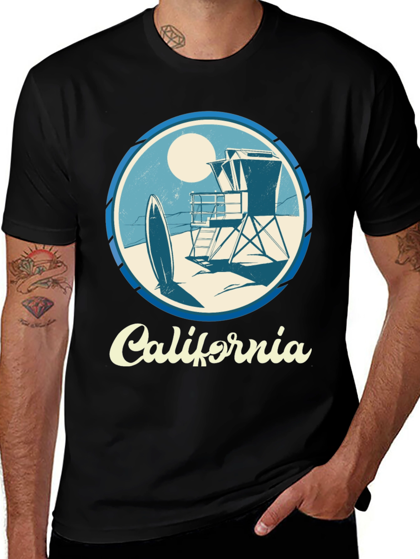 California Surf Scene Graphic T-Shirt - Black