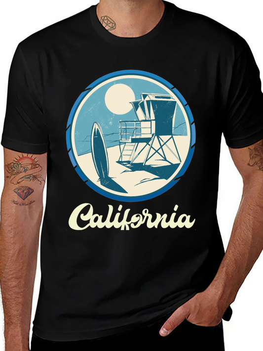 California Surf Scene Graphic T-Shirt - Black