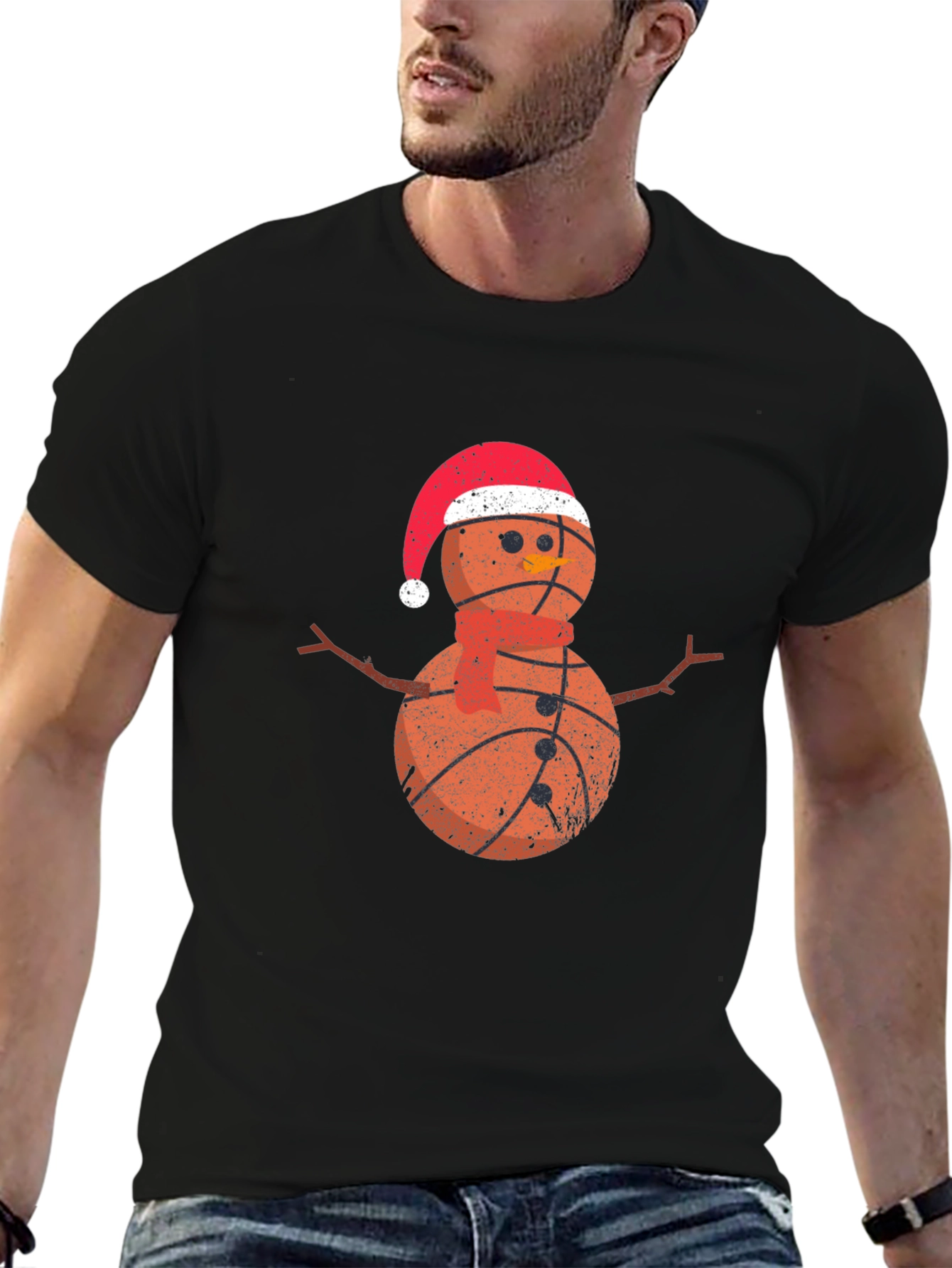 Basketball Snowman Christmas Graphic T-Shirt