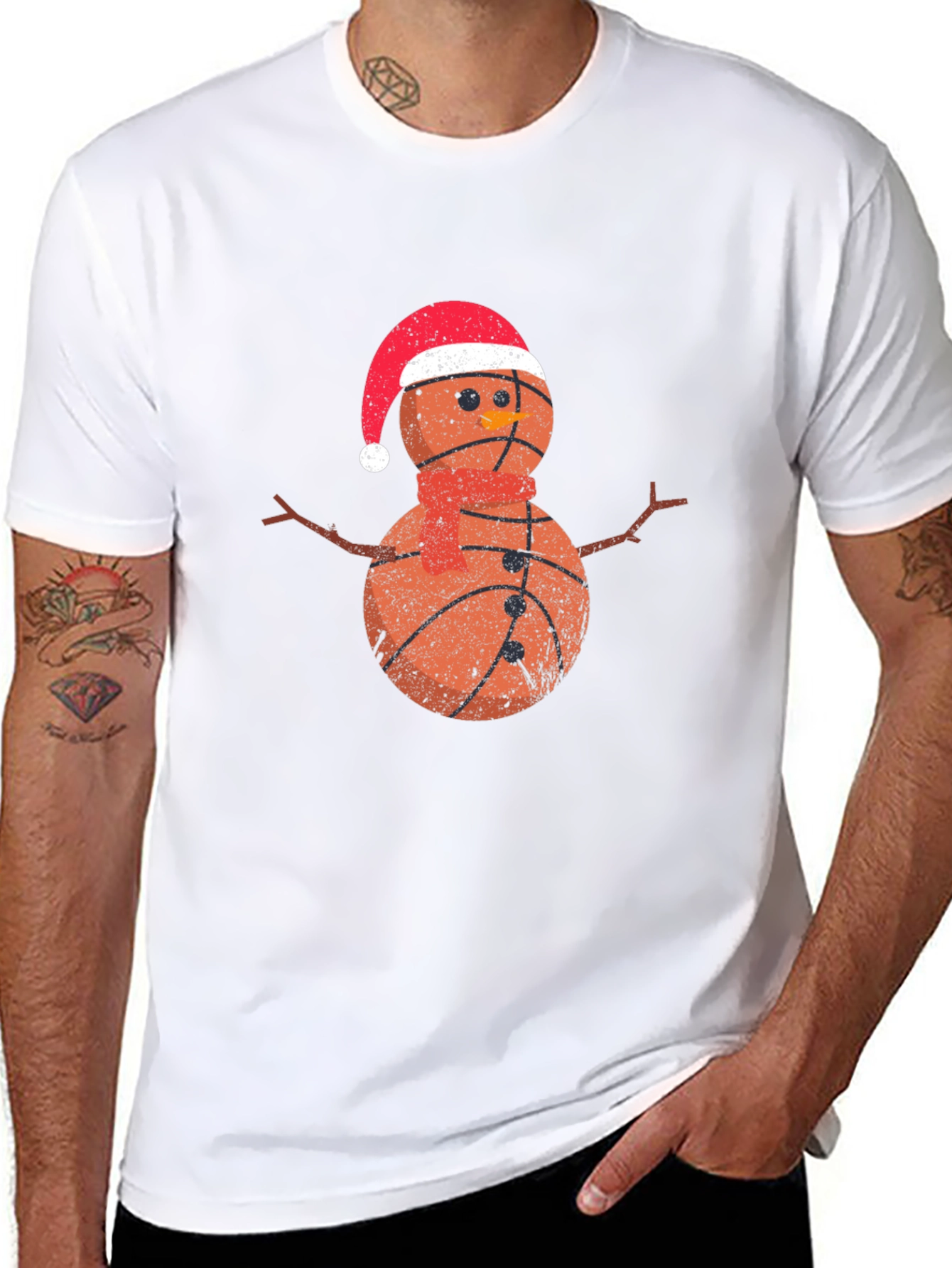 Basketball Snowman Christmas Graphic T-Shirt